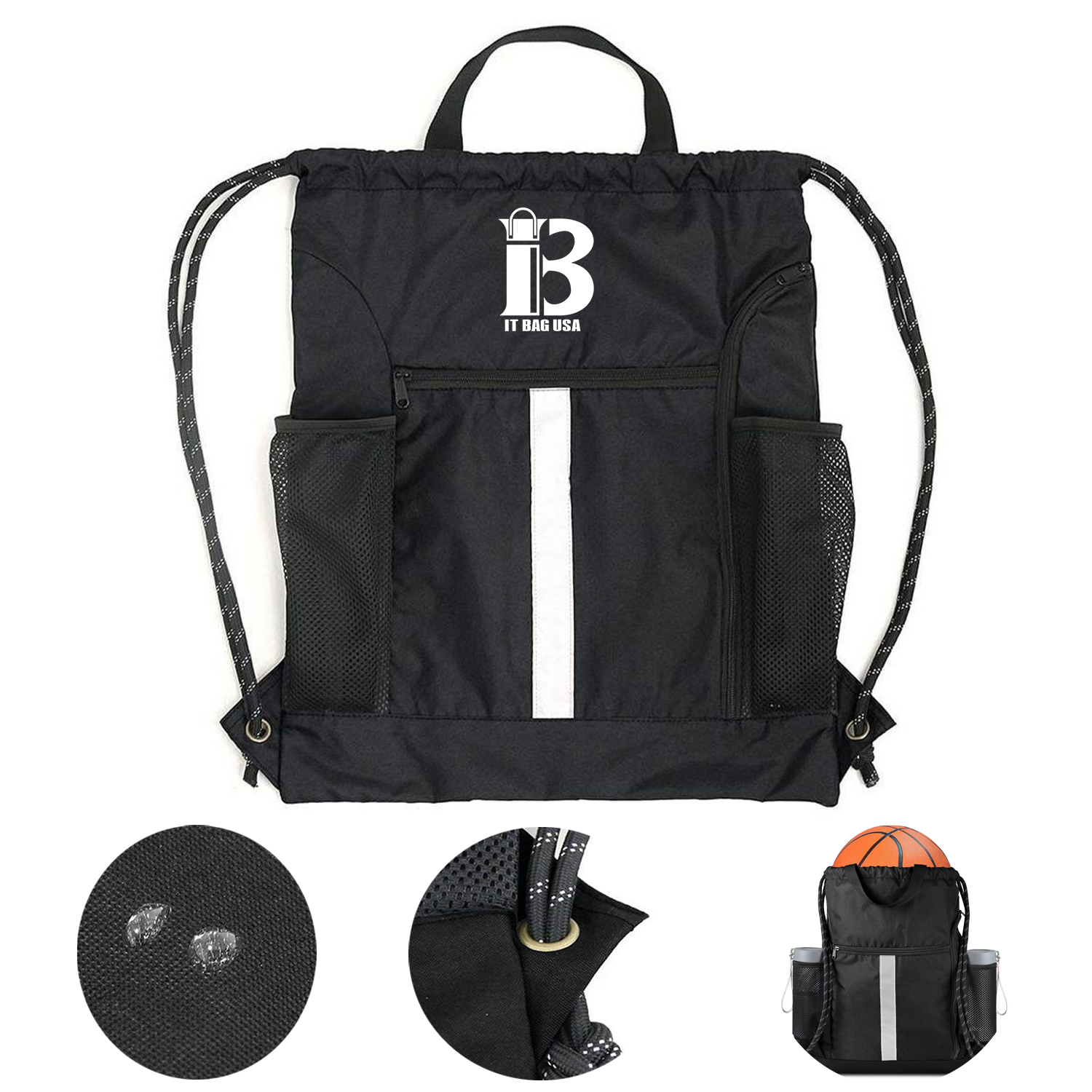 Drawstring Backpack With Shoe Compartment and Water Bottle 14