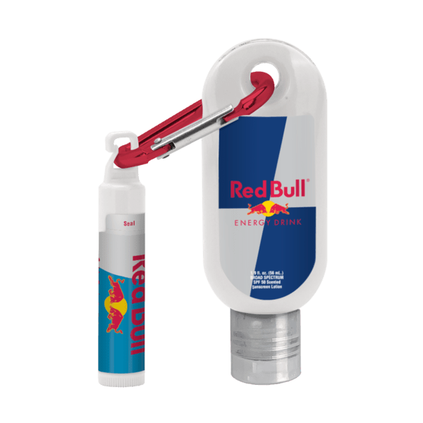 Custom 1.9 oz. SPF 50 Sunscreen with Carabiner and SPF 15 Lip Balm in White Tube with Hook Cap 8