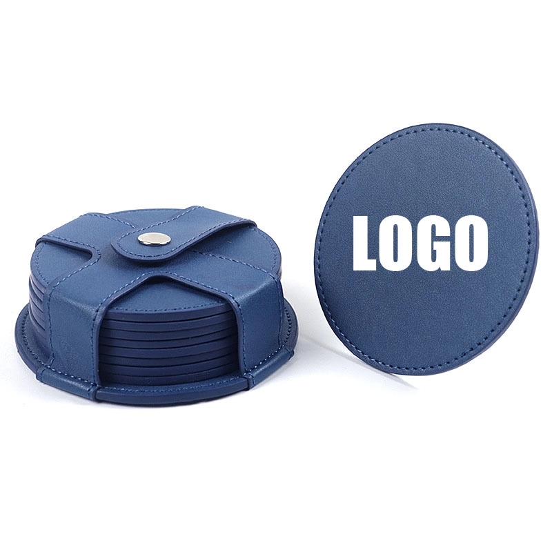 Custom 8 PCS Premium PU Leather Drink Coasters with Holder 6