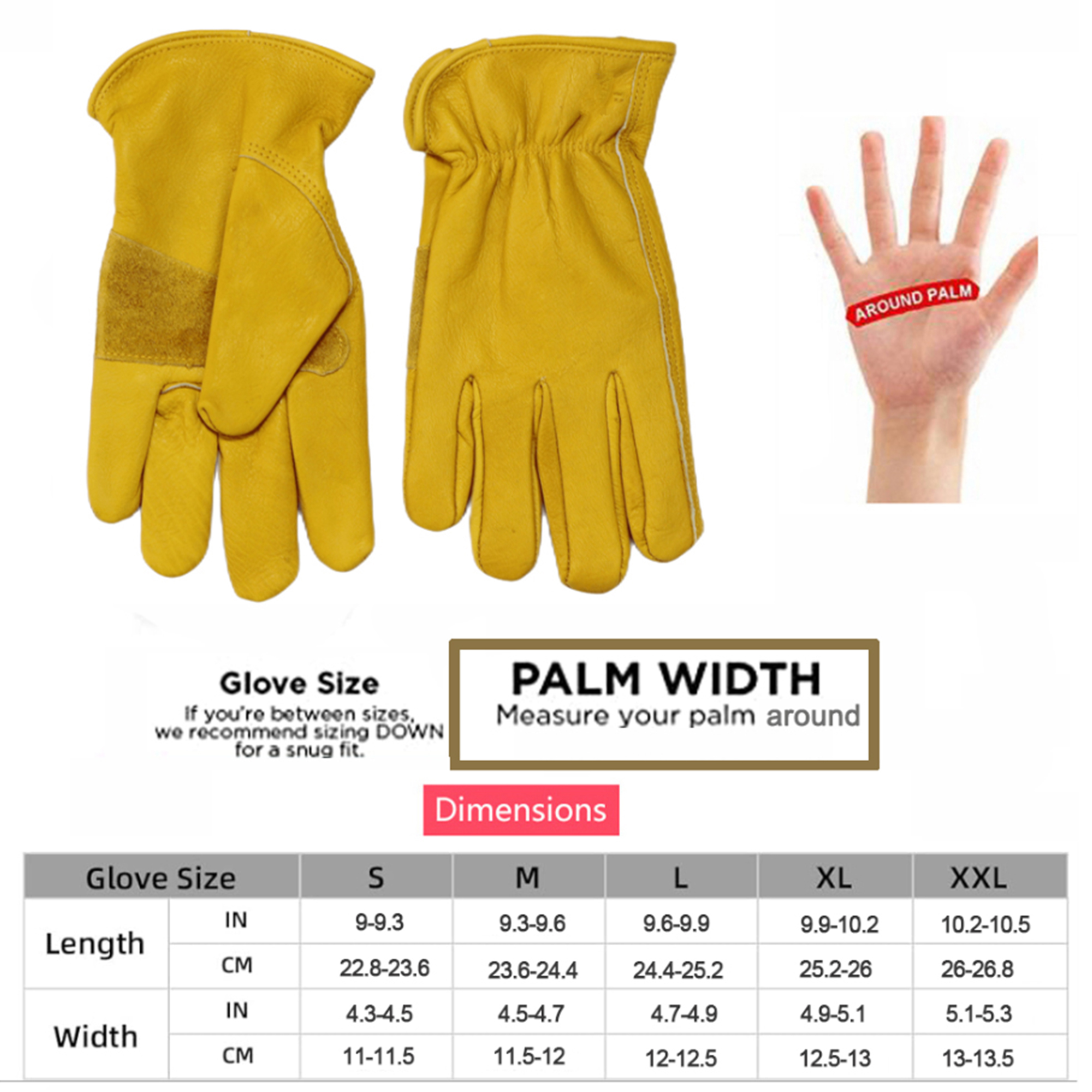 Yellow Cowhide Leather Palm Gloves 5
