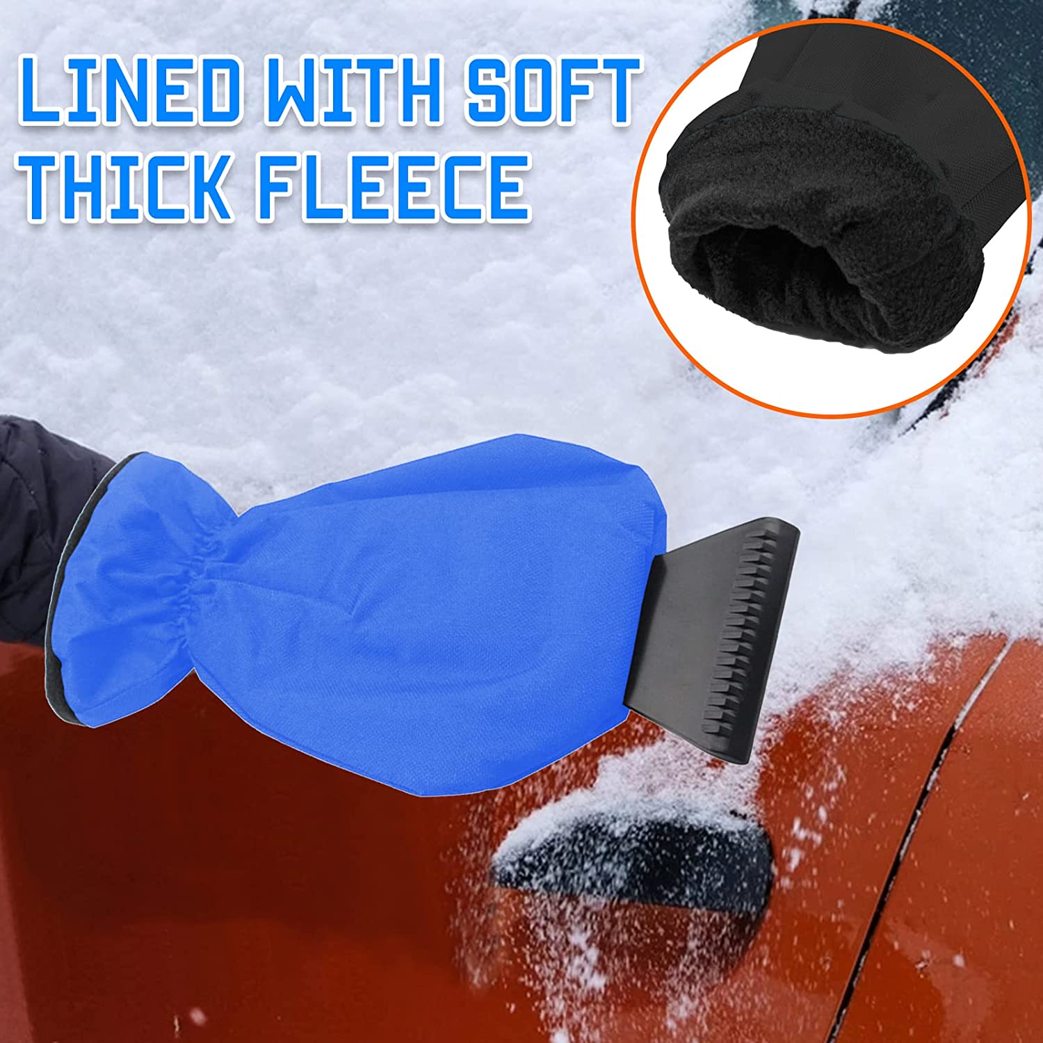 Waterproof 600D Oxford Cloth Warm Grip Ice Scraper Mitten Snow Remover Glove/Lined of Thick Fleece 3