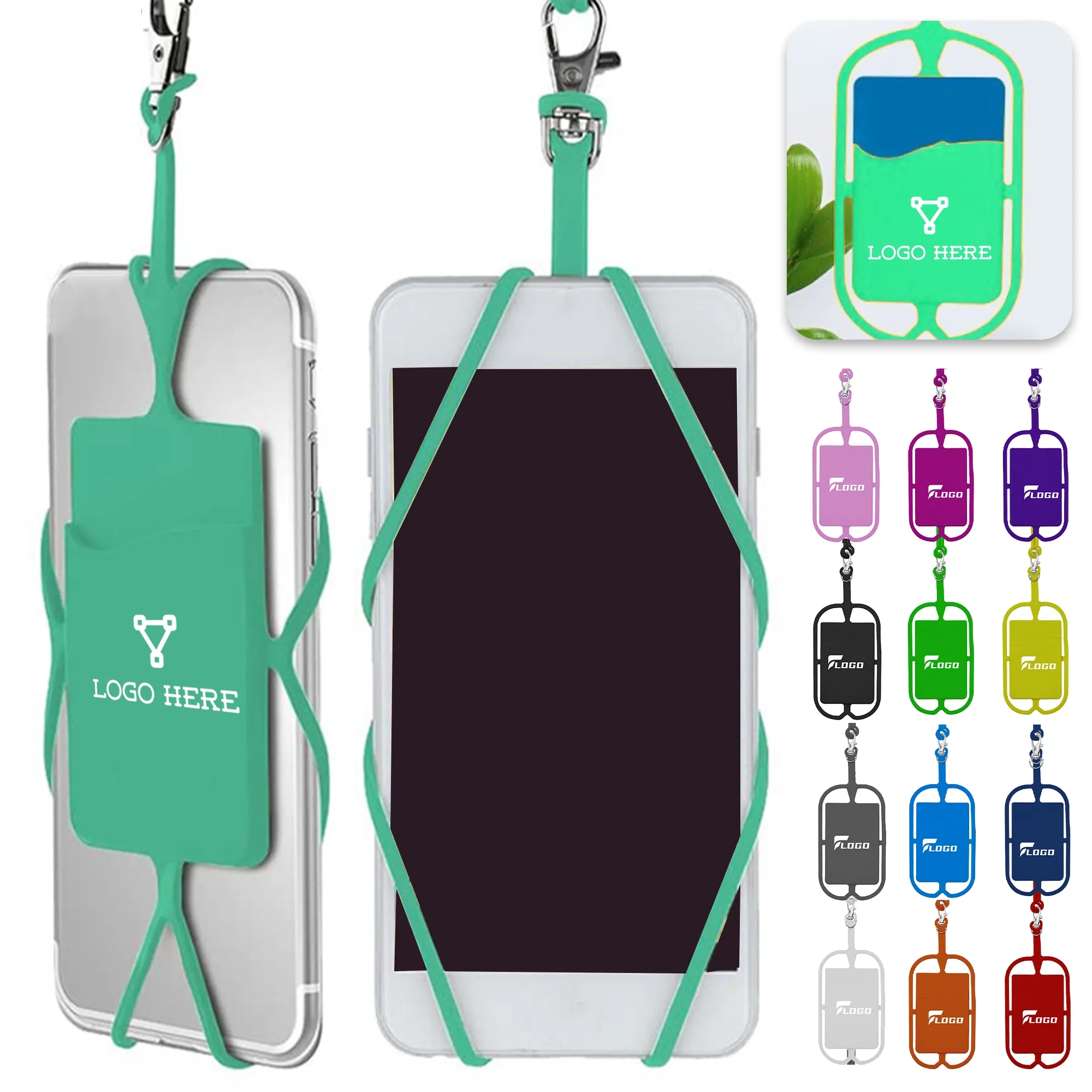 Silicone Card Slot with Lanyard Phone Holder