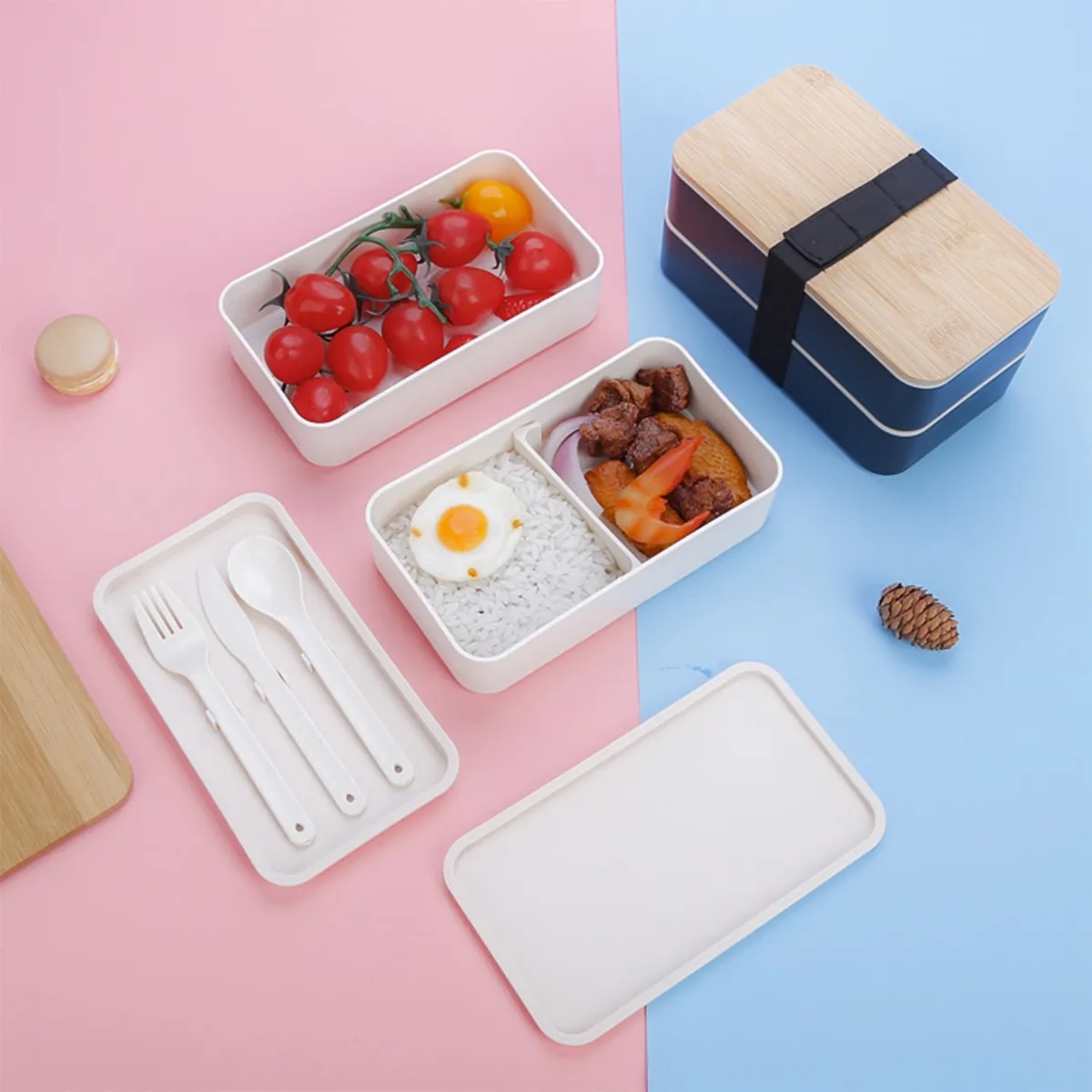 Bento Box Lunch Container Microwavable Food Storage Wood 4