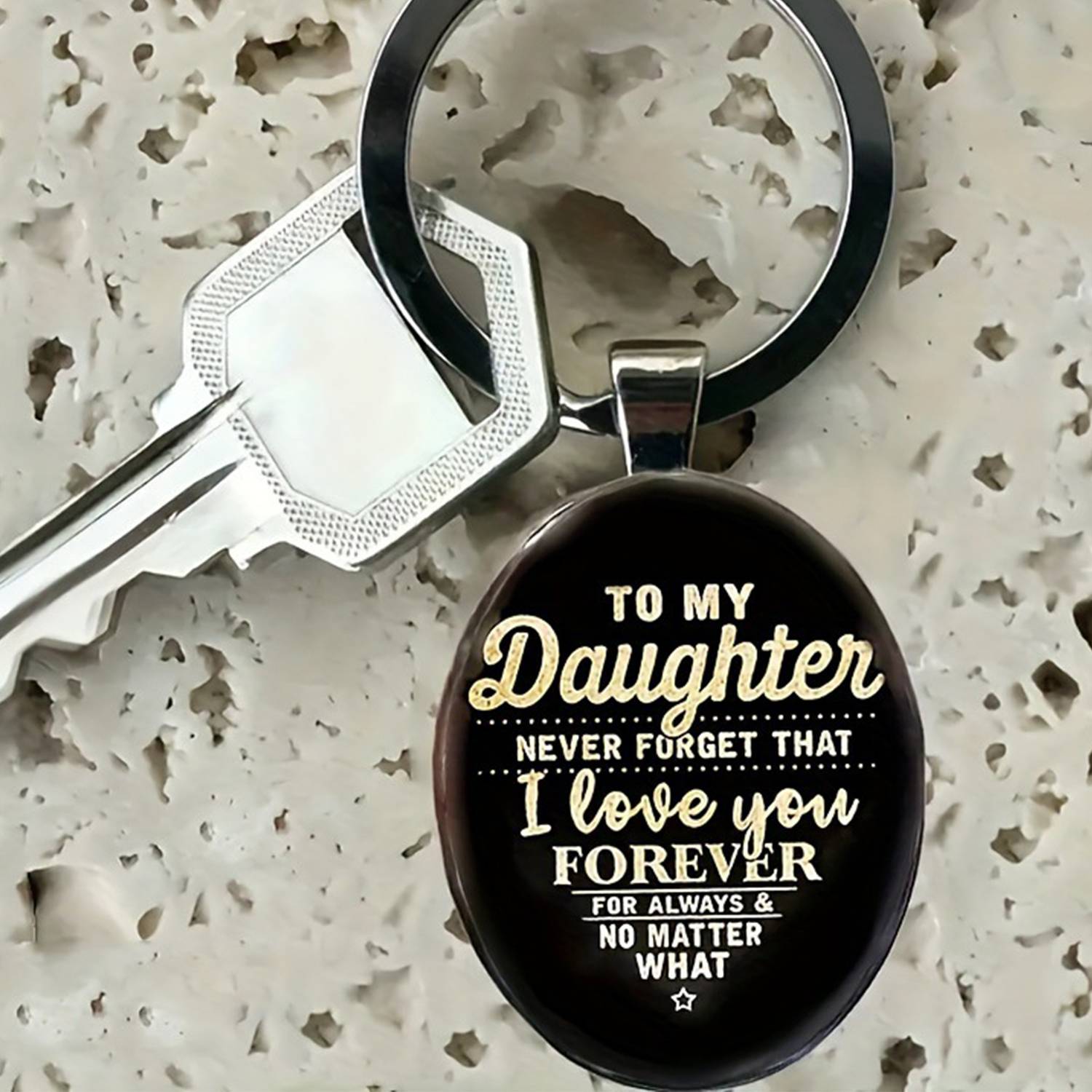 Engraved Letters Oval Glass Alloy Pendant Keychain 3