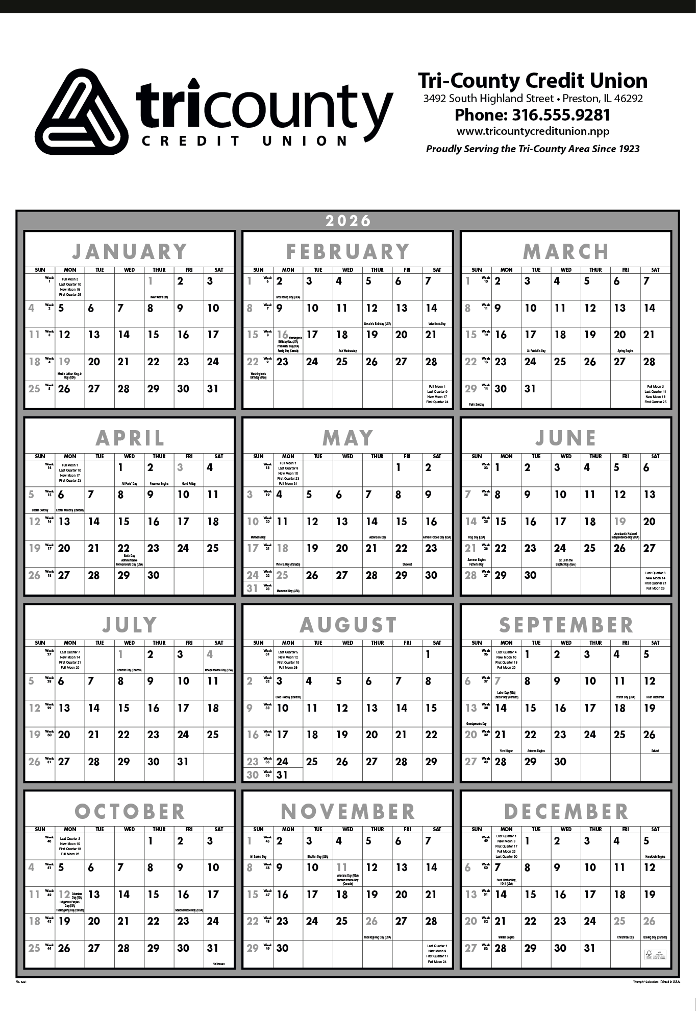 Triumph® Calendars Black & White Span-A-Year Non-Laminated Calendar 31