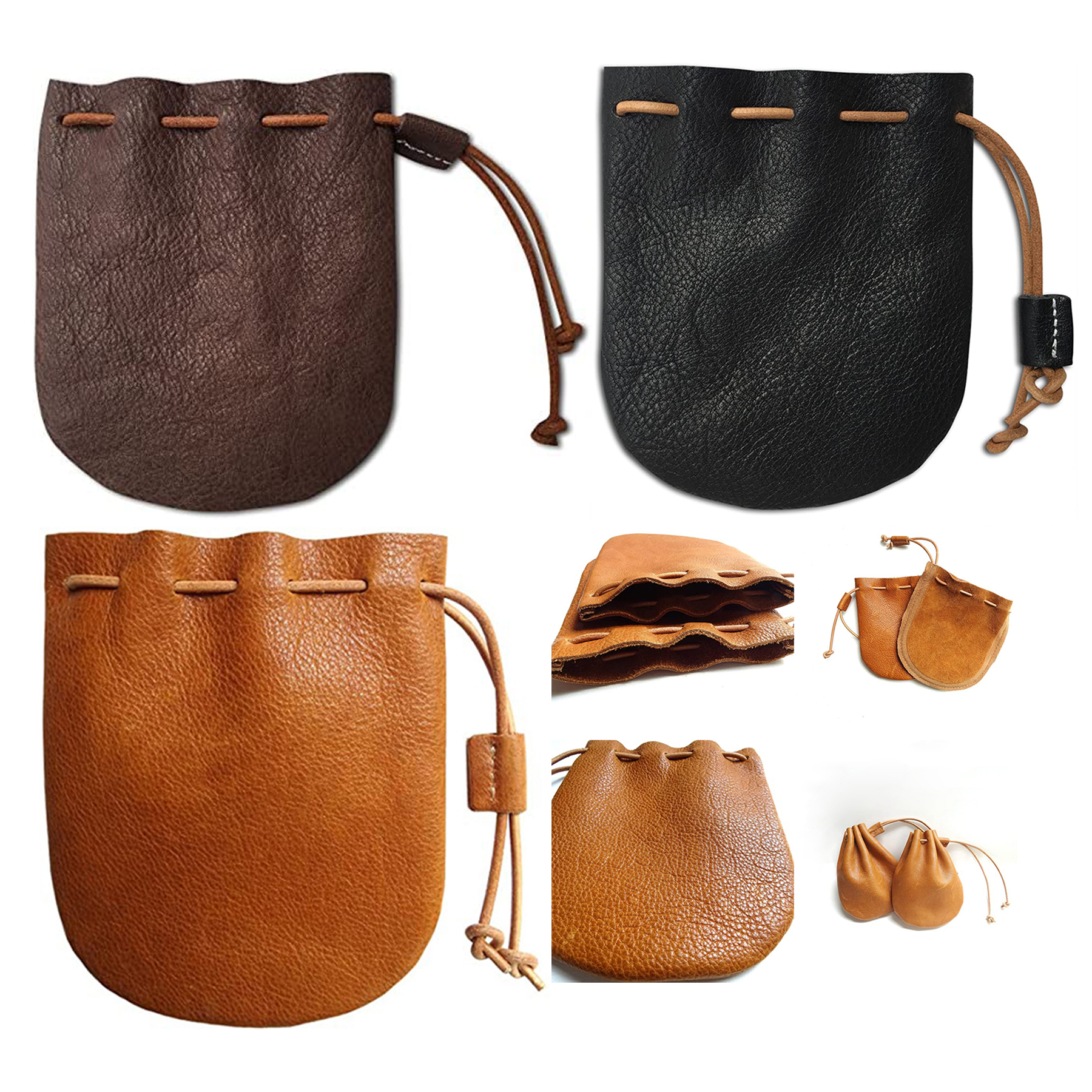 Fantastic Workmanship Genuine Leather Drawstring Coin Purse