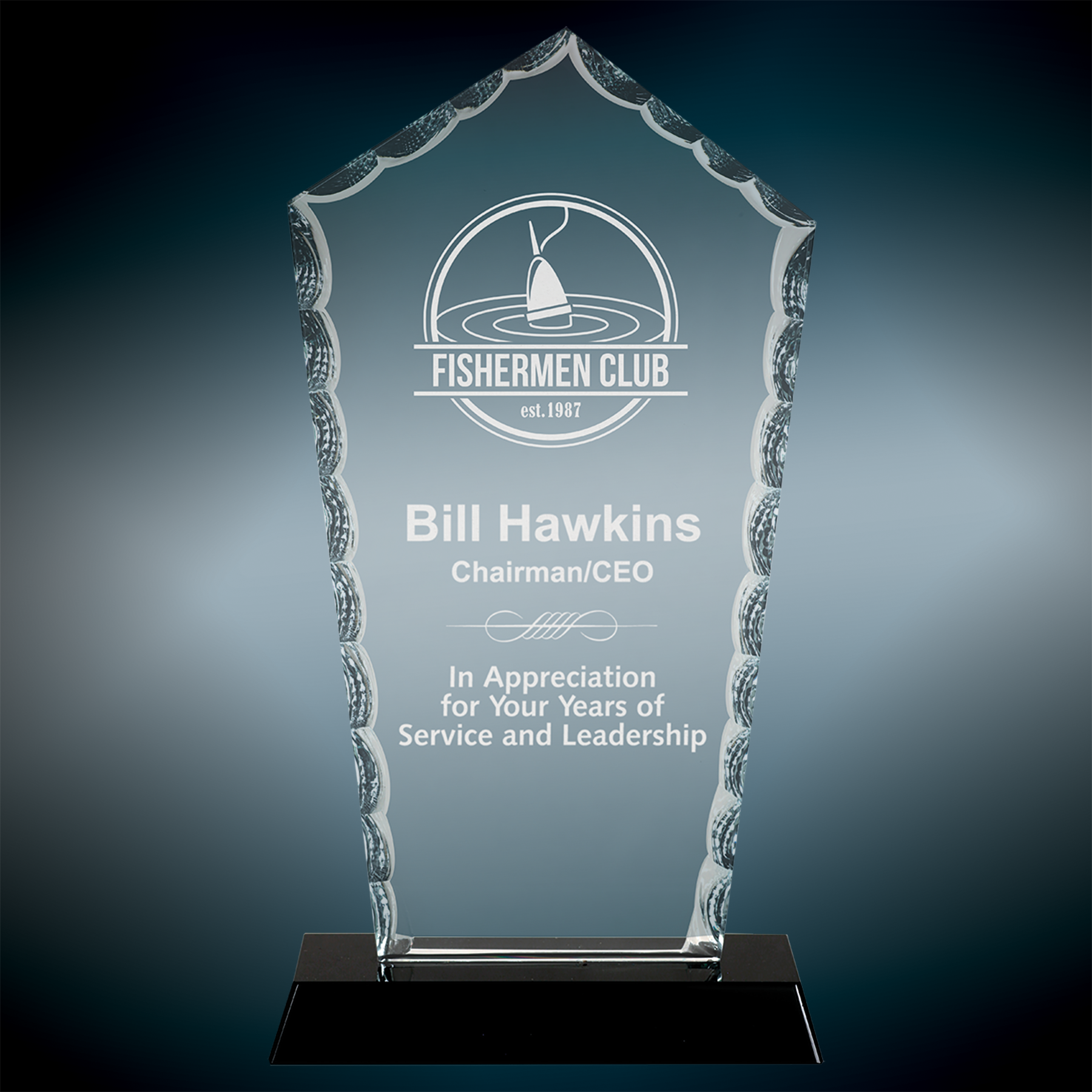 7 3/4" Diamond Facet Glass Award On Black Base 5