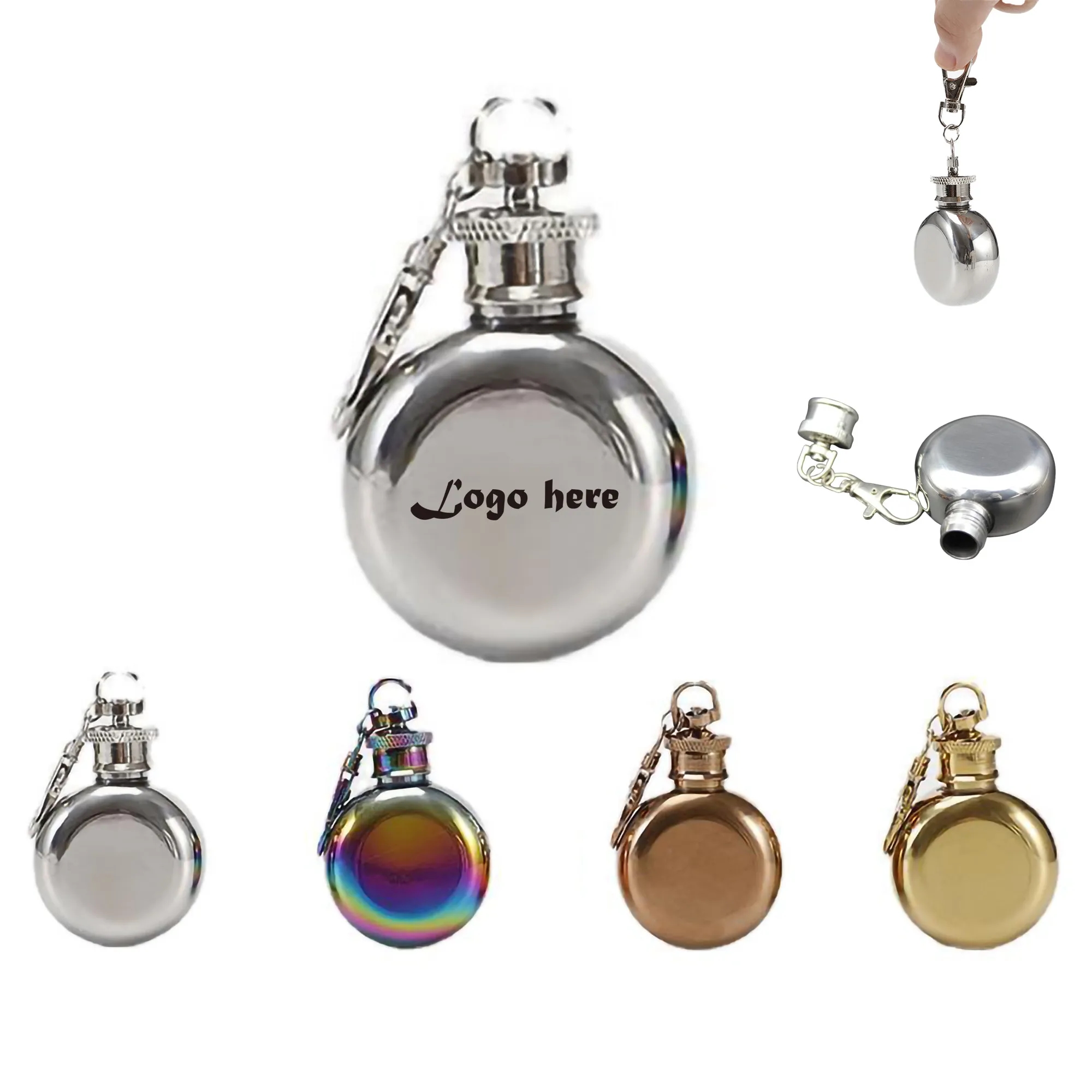 1oz Stainless Steel Round Keychain Portable Shot Flask MOQ30 2
