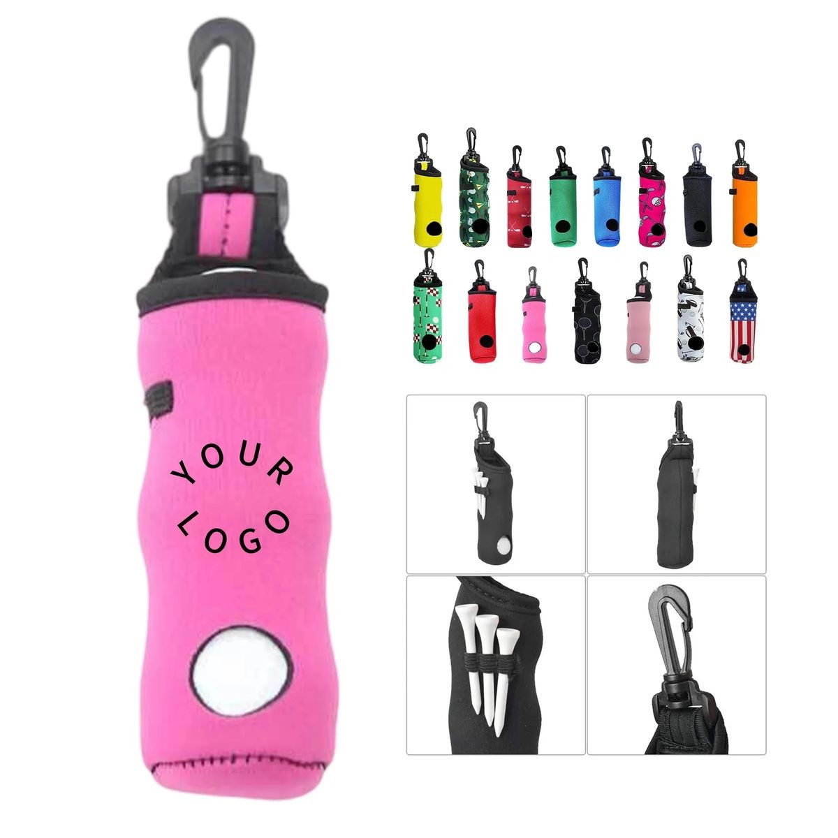 Neoprene Golf Ball Tee Holder for 3 Golf Balls and Tees, Customizable 2