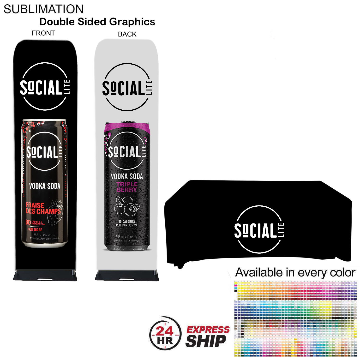 24Hr Express Ship - Event package, 2'W Fabric banner and Premium 6' tablecloth open back 5