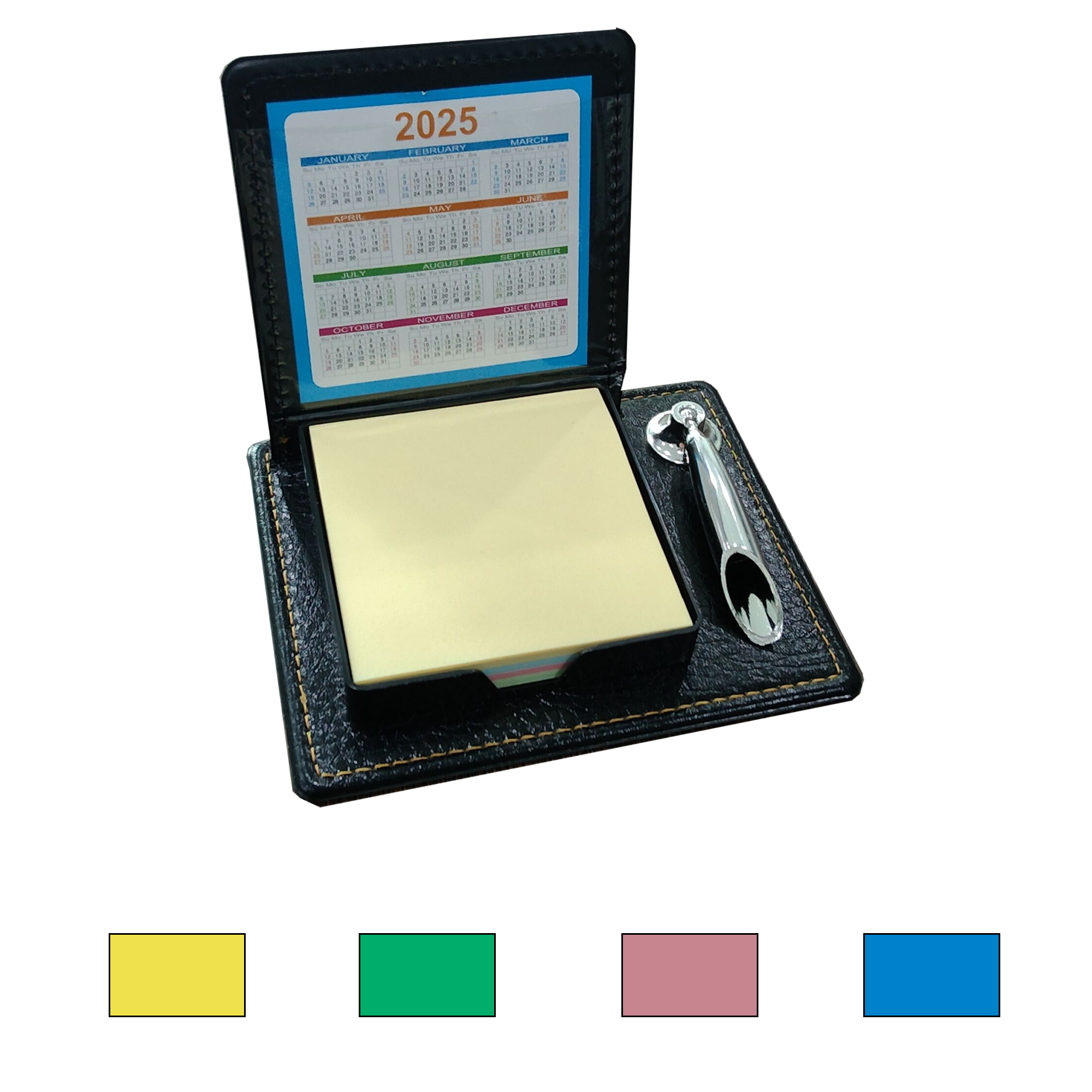 Leatherette Flip-Top Calendar Box With Sticky Note Paper And Pen Holder 1