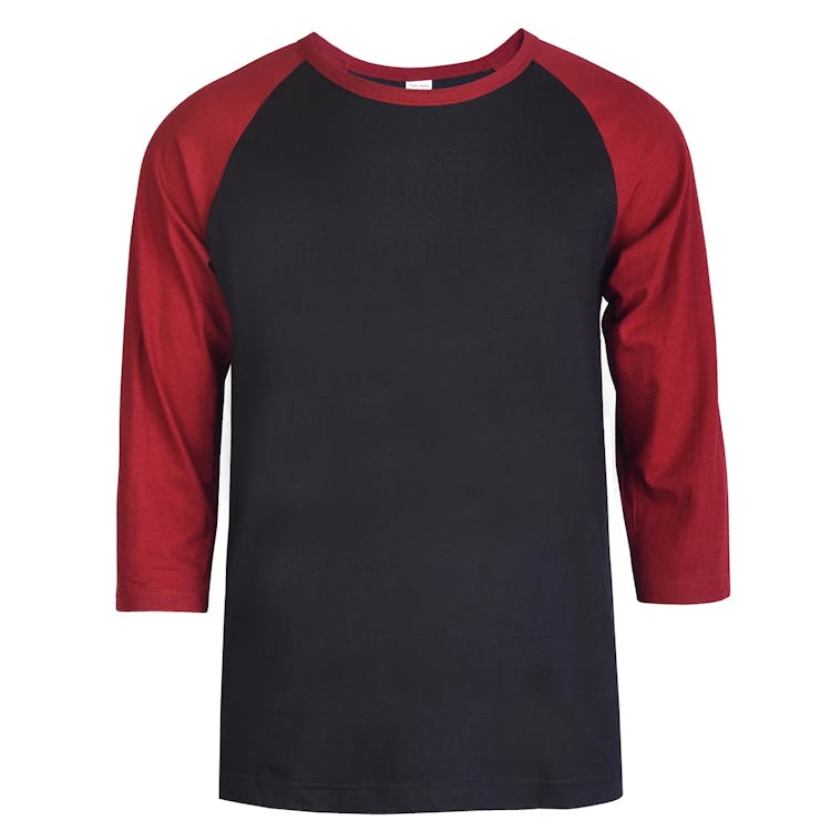 Men's 3/4 Sleeve Baseball T-Shirt - 2XL Burgundy/Black 1