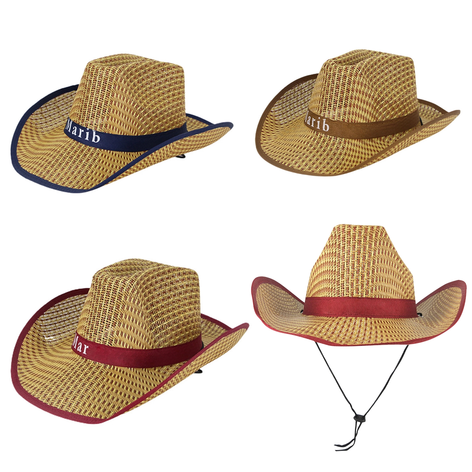 Adult Western Straw Cowboy Hat With Hatband 2