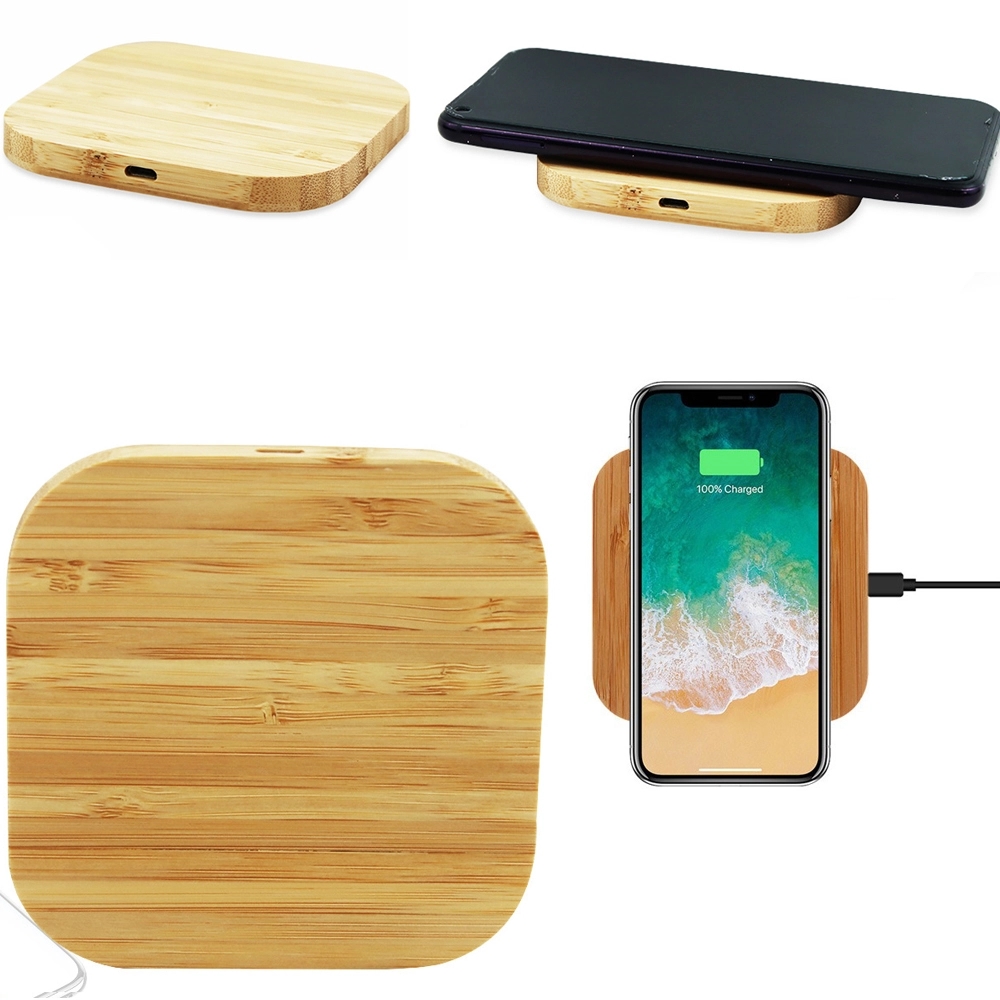 Square Bamboo Wood Wireless Charger 1