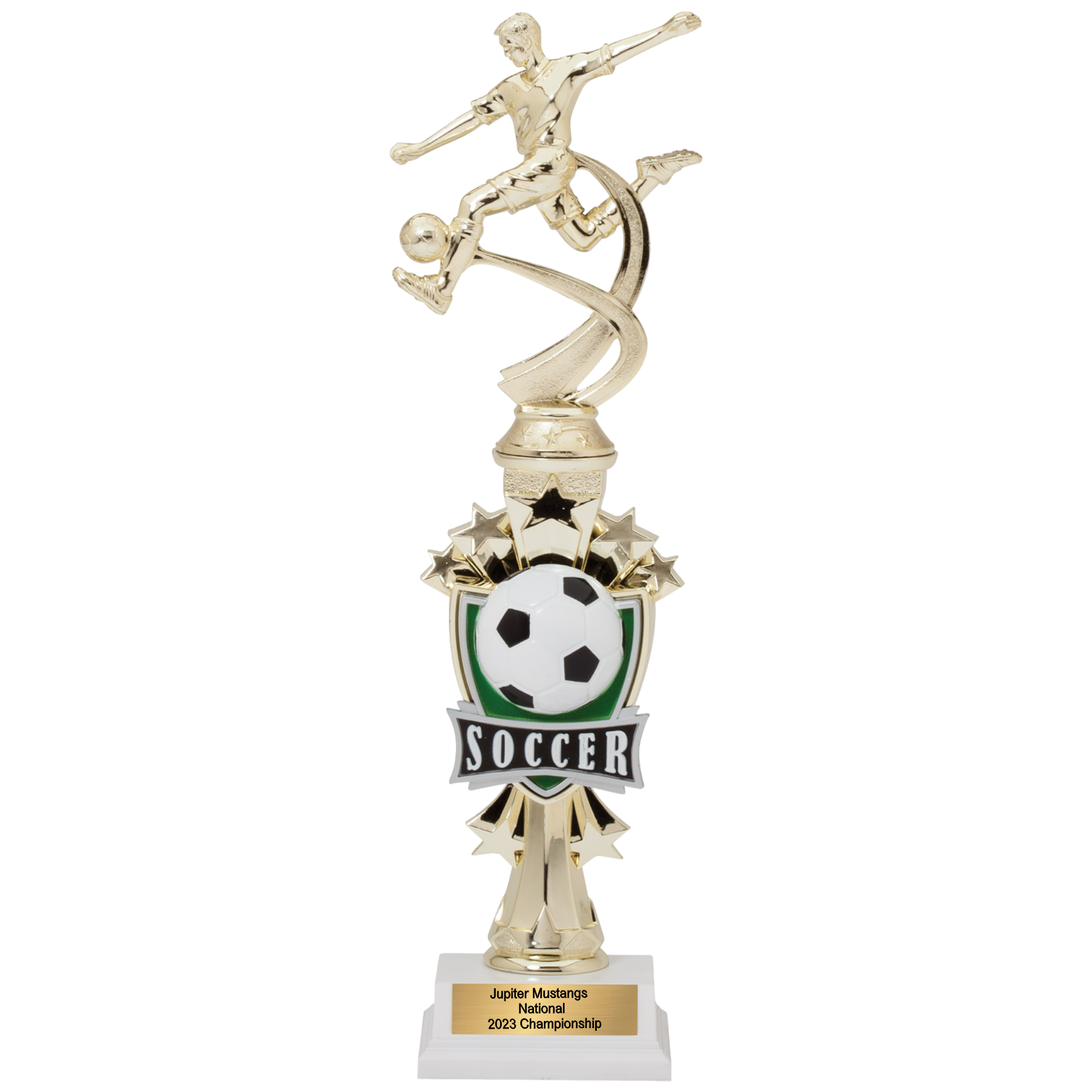 14" Assembled Trophy w/ Male Soccer Player Figure on White Base 2