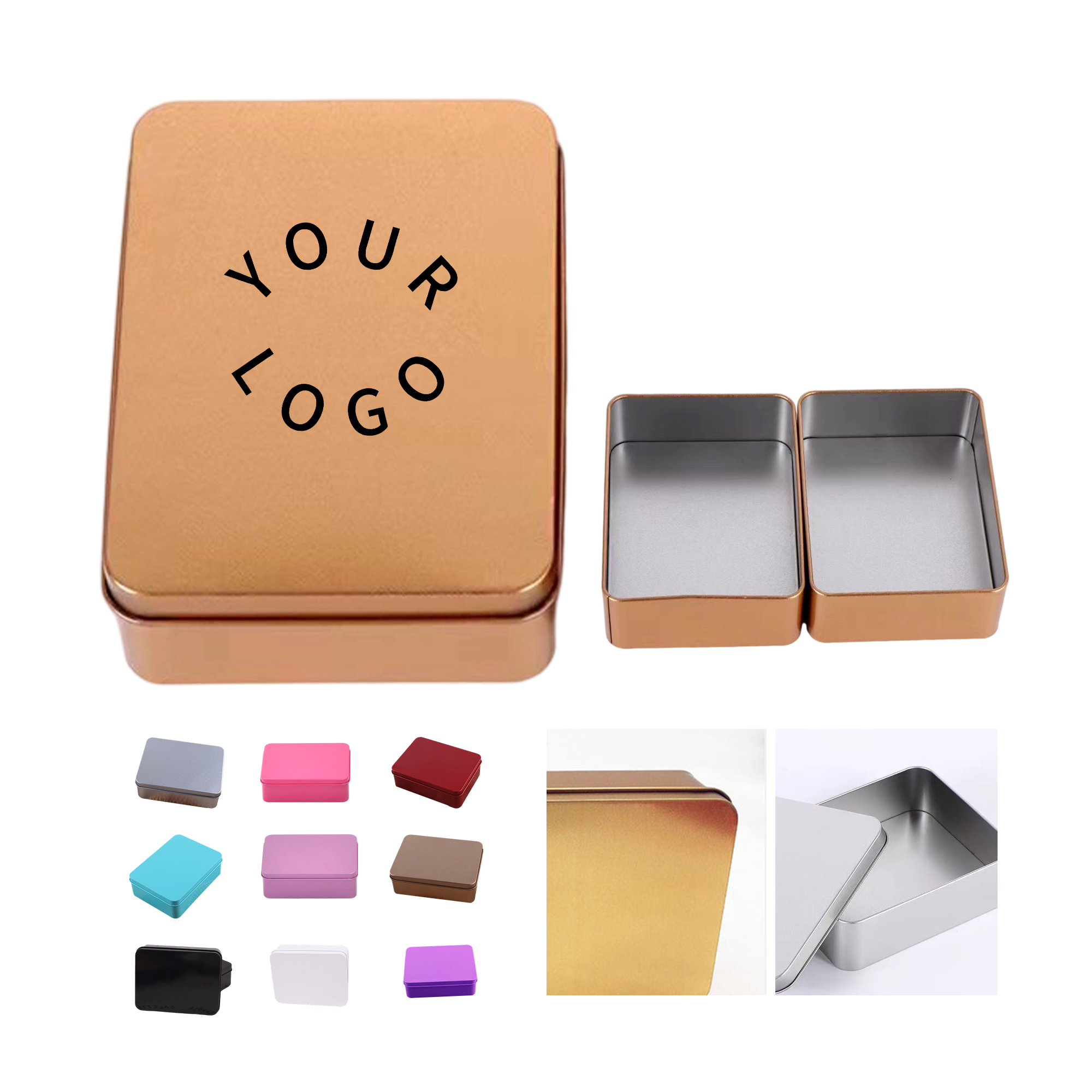 Tin Plated Steel Rectangle Storage Box With Smooth Edge Lid 10