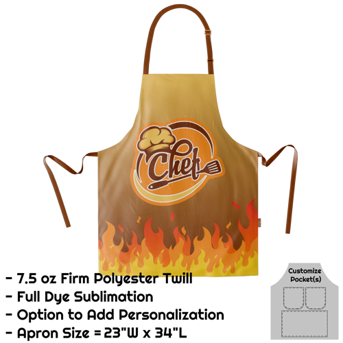 Poly Twill Sublimation Bib Apron - 23"W X 34"L 2