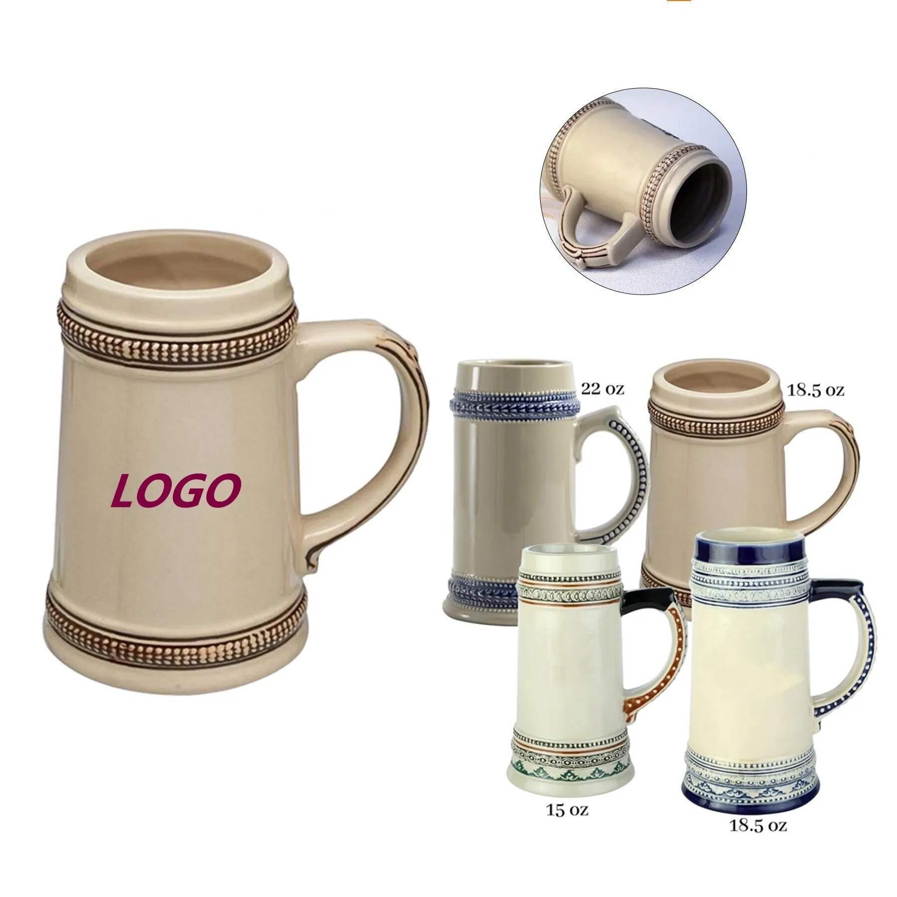 15/18.5/22 Oz. Ceramic Beer Mugs 8