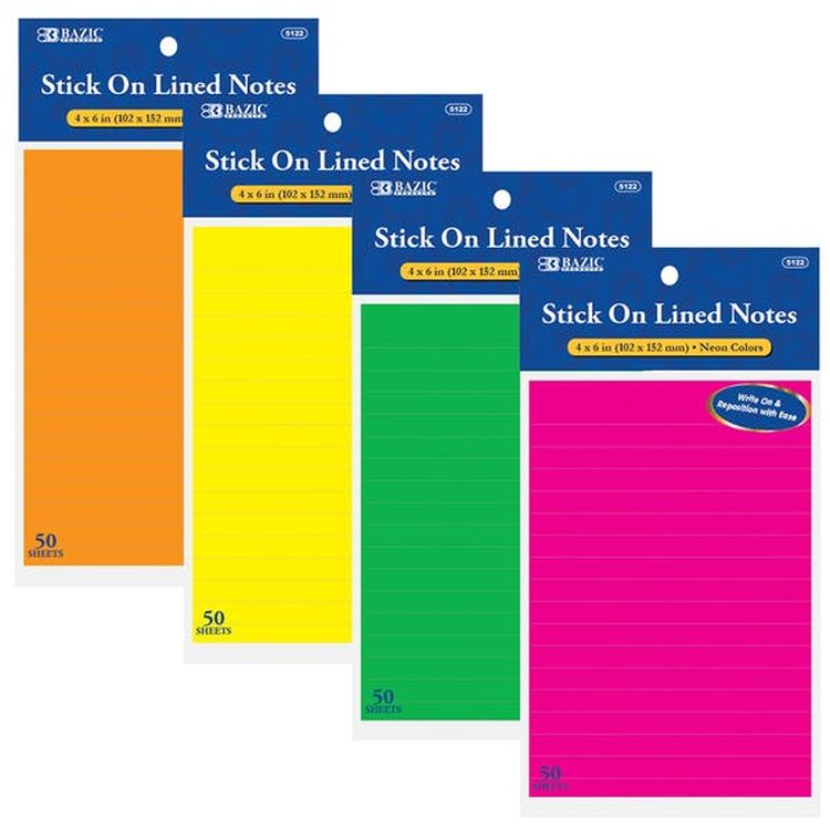 Stick On Notes - 50 Count Lined Neon Colors