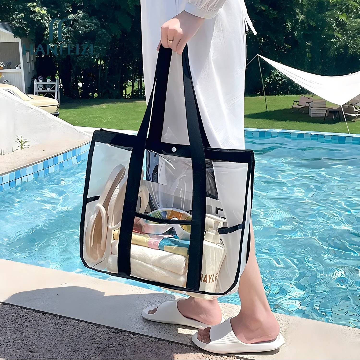 Clear Waterproof PVC Tote Bag Large Size for Beach & Travel 4