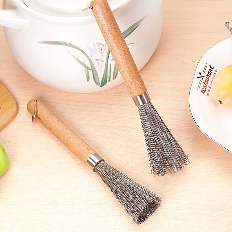 Eco-Friendly Steel Bristle Scrubber with Wooden Handle 2
