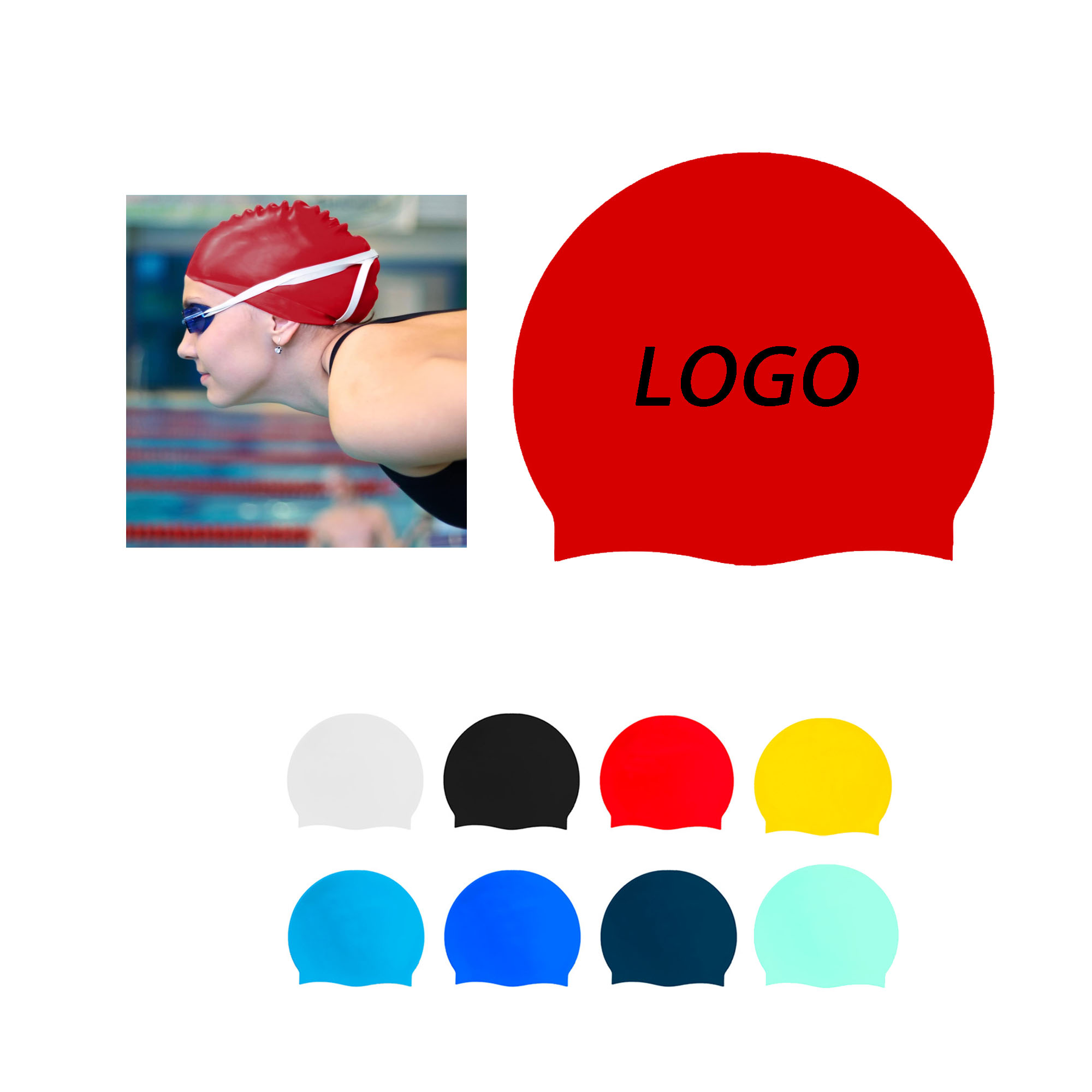 MOQ 100pcs Unisex Silicone Swim Cap For Adults 2