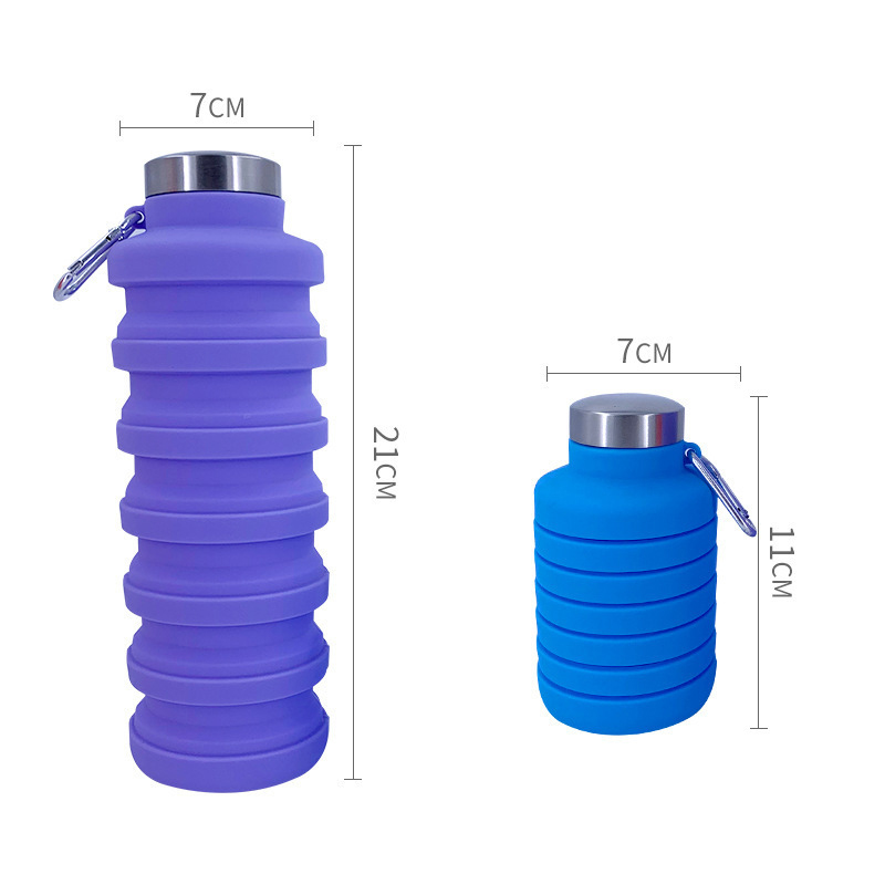 18 OZ Silicone Squeezed Adjustable Foldable Collapsible Water Bottles/Carabiner 9