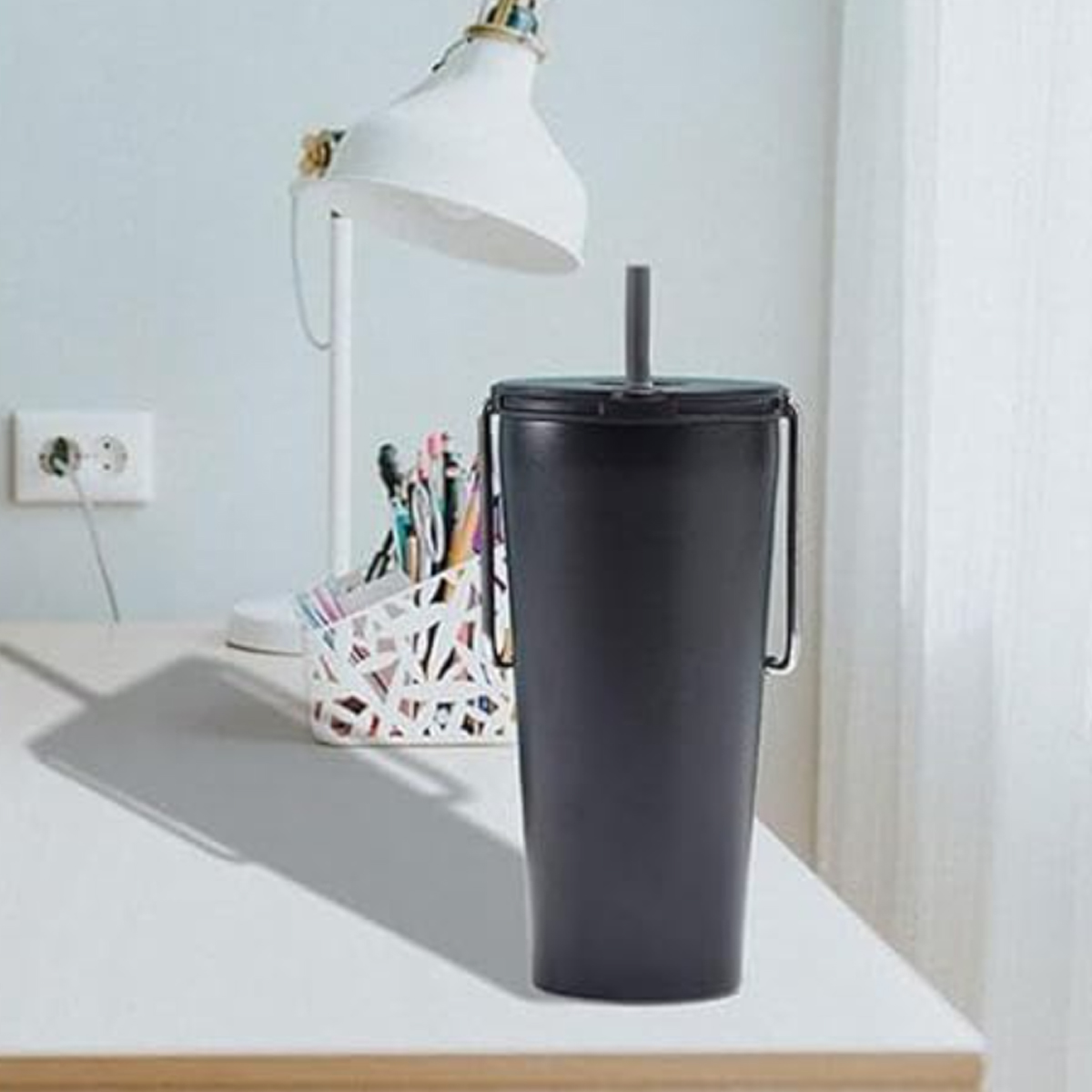20Oz. Stainless Steel Handle Tumbler with Straw Lid 7