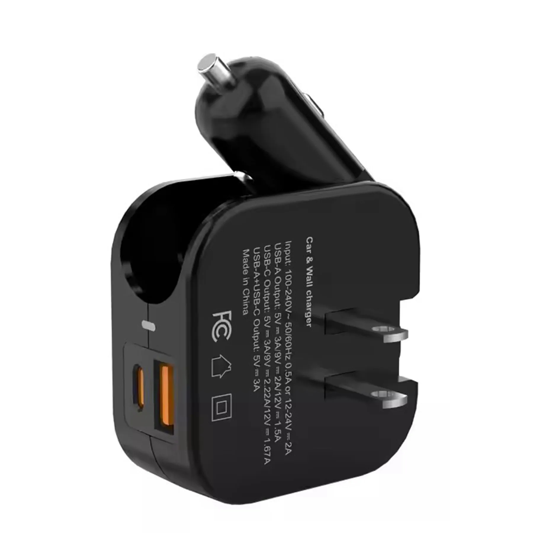 2-in-1 Portable USB Car Charger with Foldable Plug 3