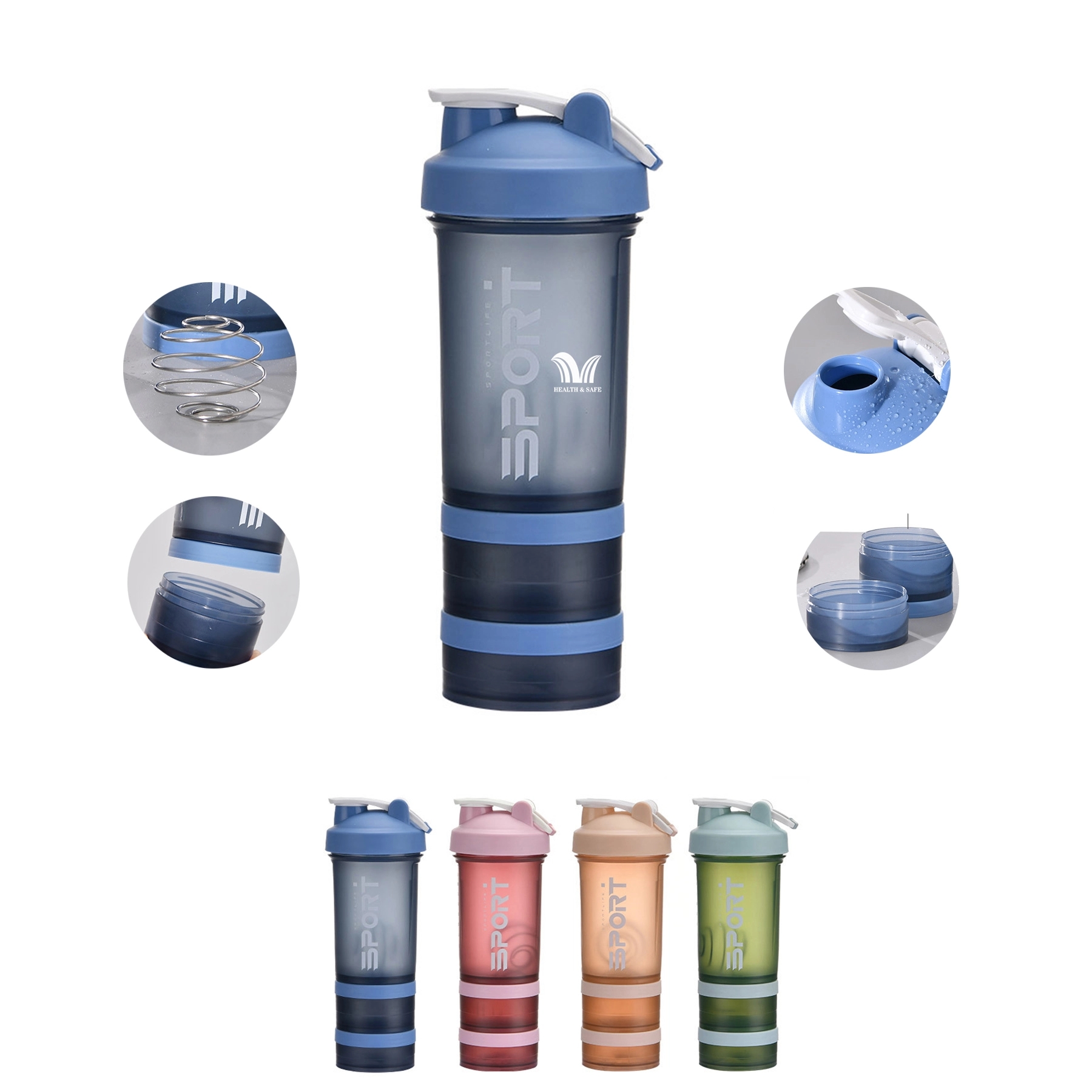 BlenderBottle Shaker Bottle 17OZ /Mixer Ball 2 Storage Jars 5