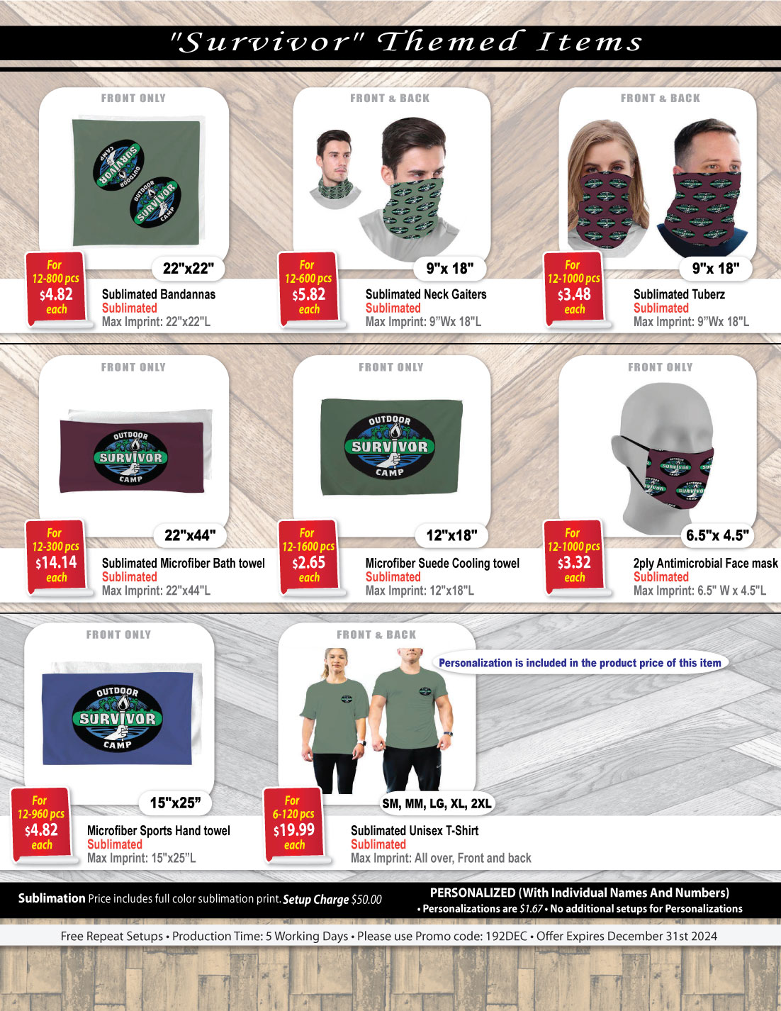 "Survivor" Themed Sublimated Bandannas, 22"x22" 9