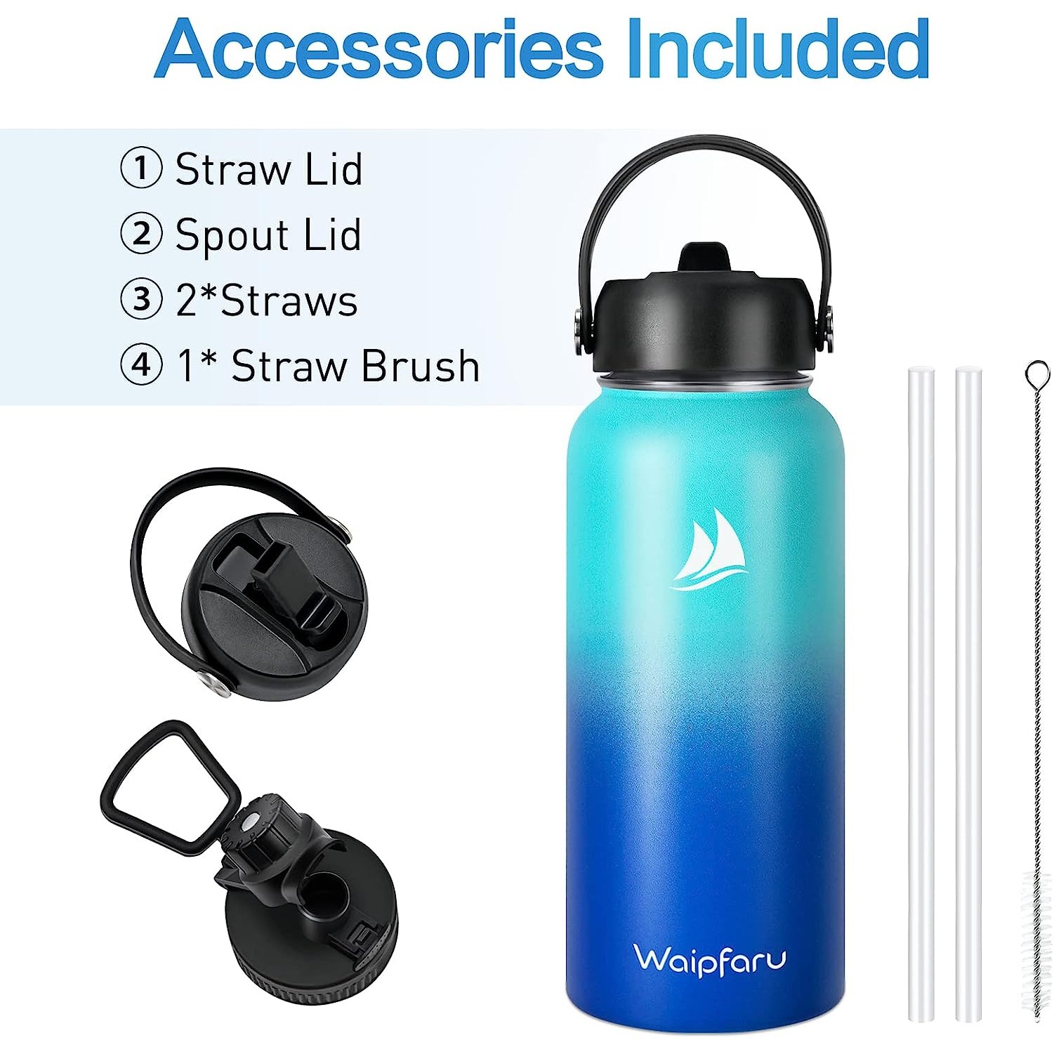 Colorful 32 oz Vacuum Insulated Stainless Steel Water Bottle with Straw Lid and Flex Cap, custom water bottle with logo imprint 1
