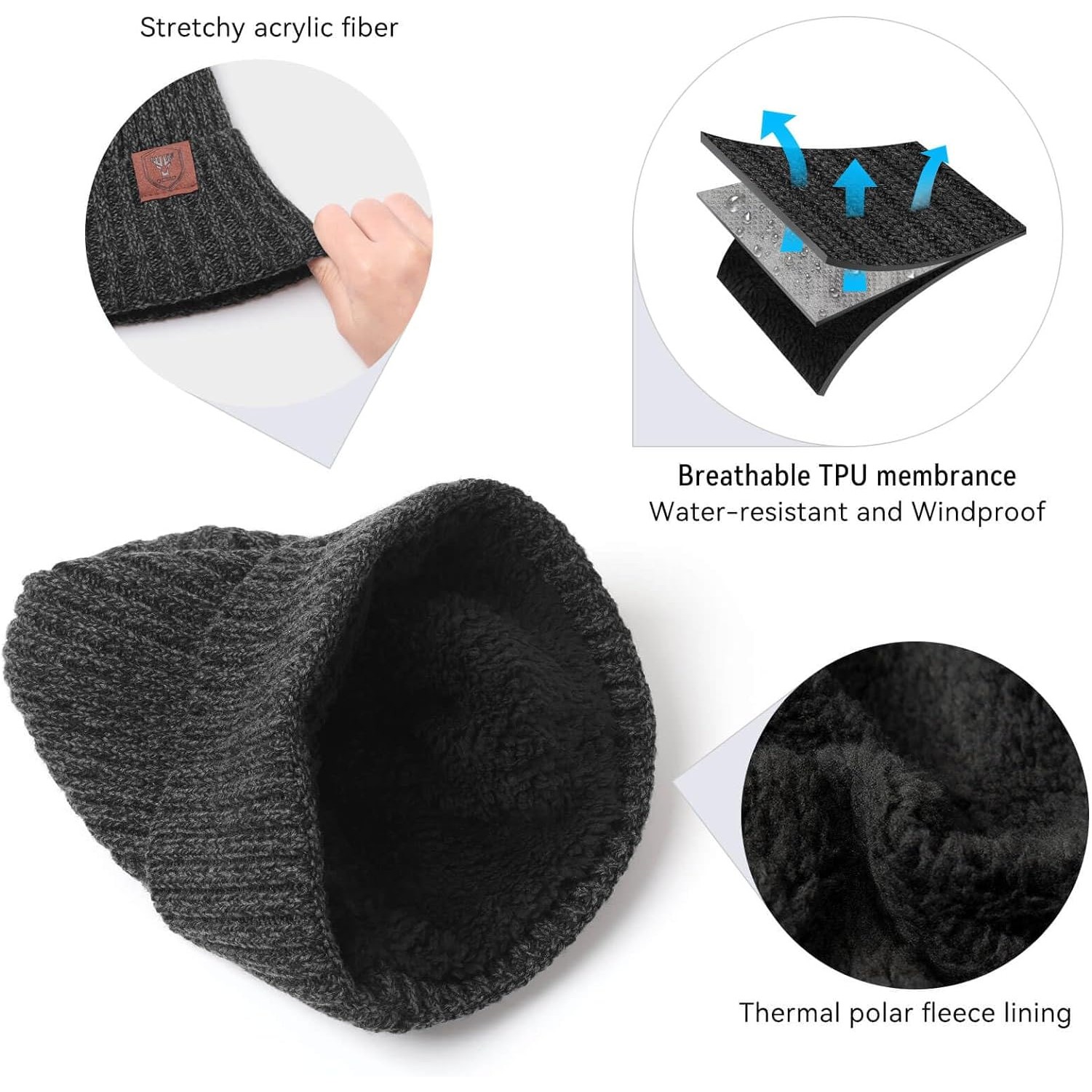 Knit Beanie Winter Hat, Thermal Thick Polar Fleece Snow Skull Cap both for Men and Women 2