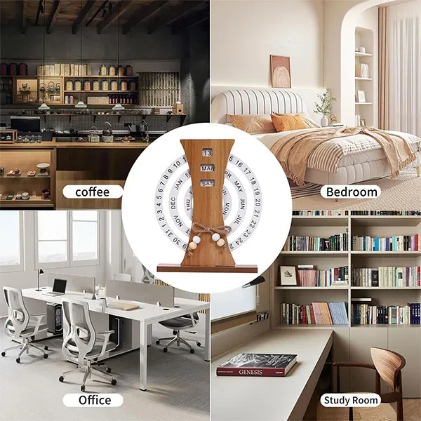 Manual Rotating Wooden Disc Perpetual Desk Calendar 2