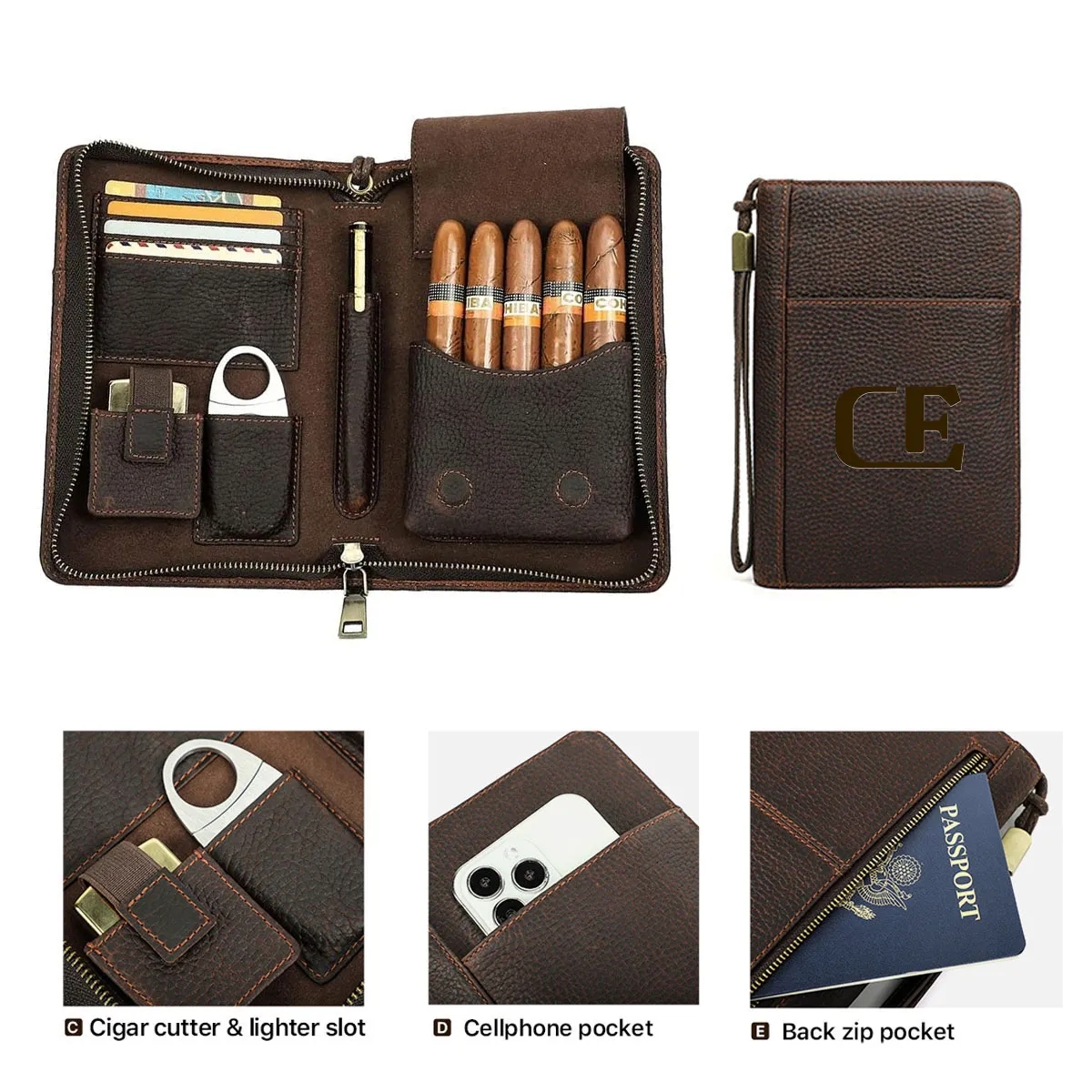 5-cigar Portable Genuine Leather Cigar Case 1