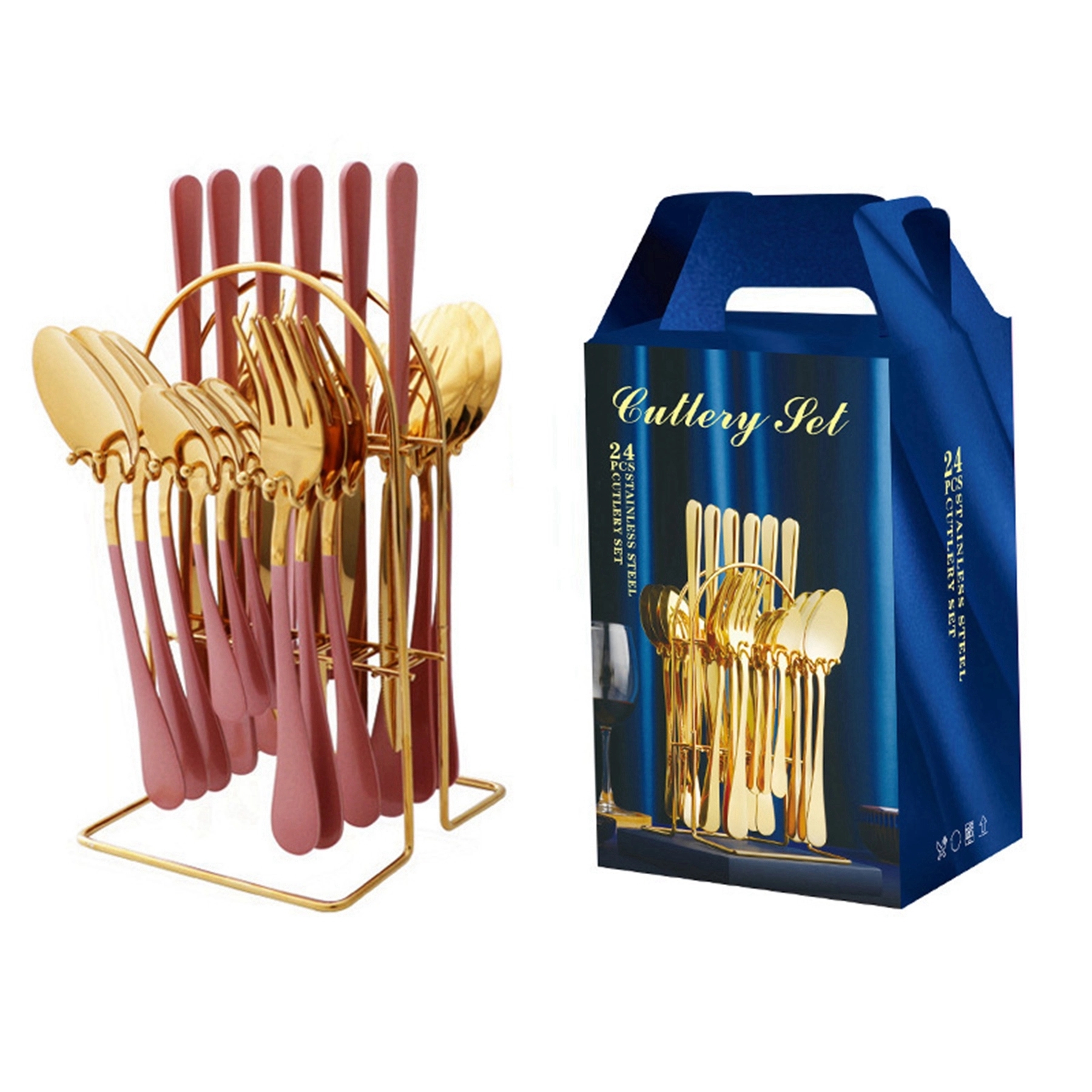 24 Piece Gold Silverware Flatware Cutlery Set With Stand 10