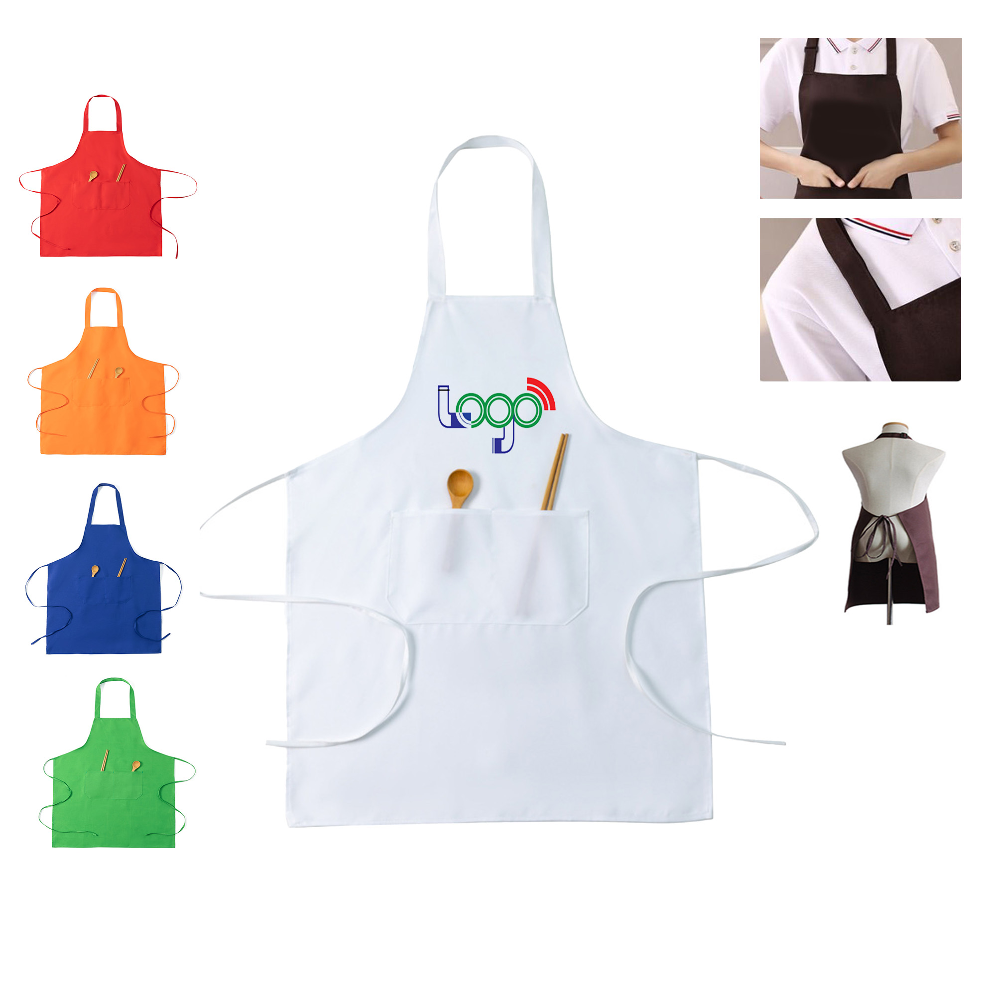 MOQ 20PCS Chef Apron Adjustable Tie Waistband Pockets 2