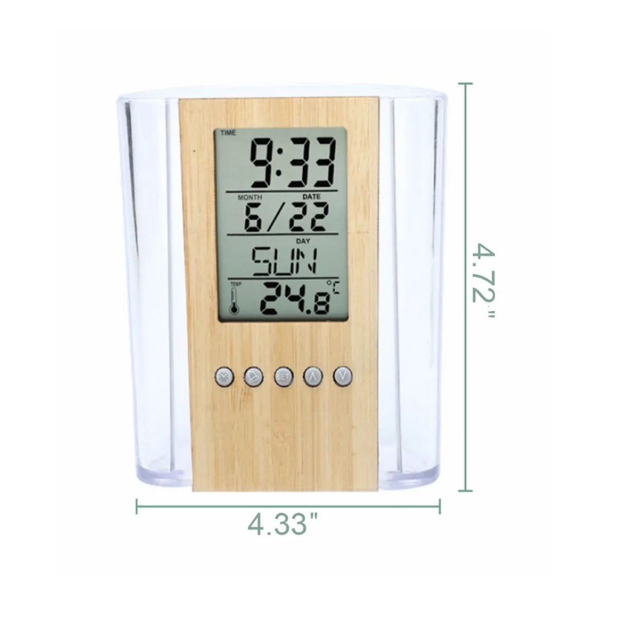 Multifunctional Digital Bamboo And Wood Pen Holder Clock 4