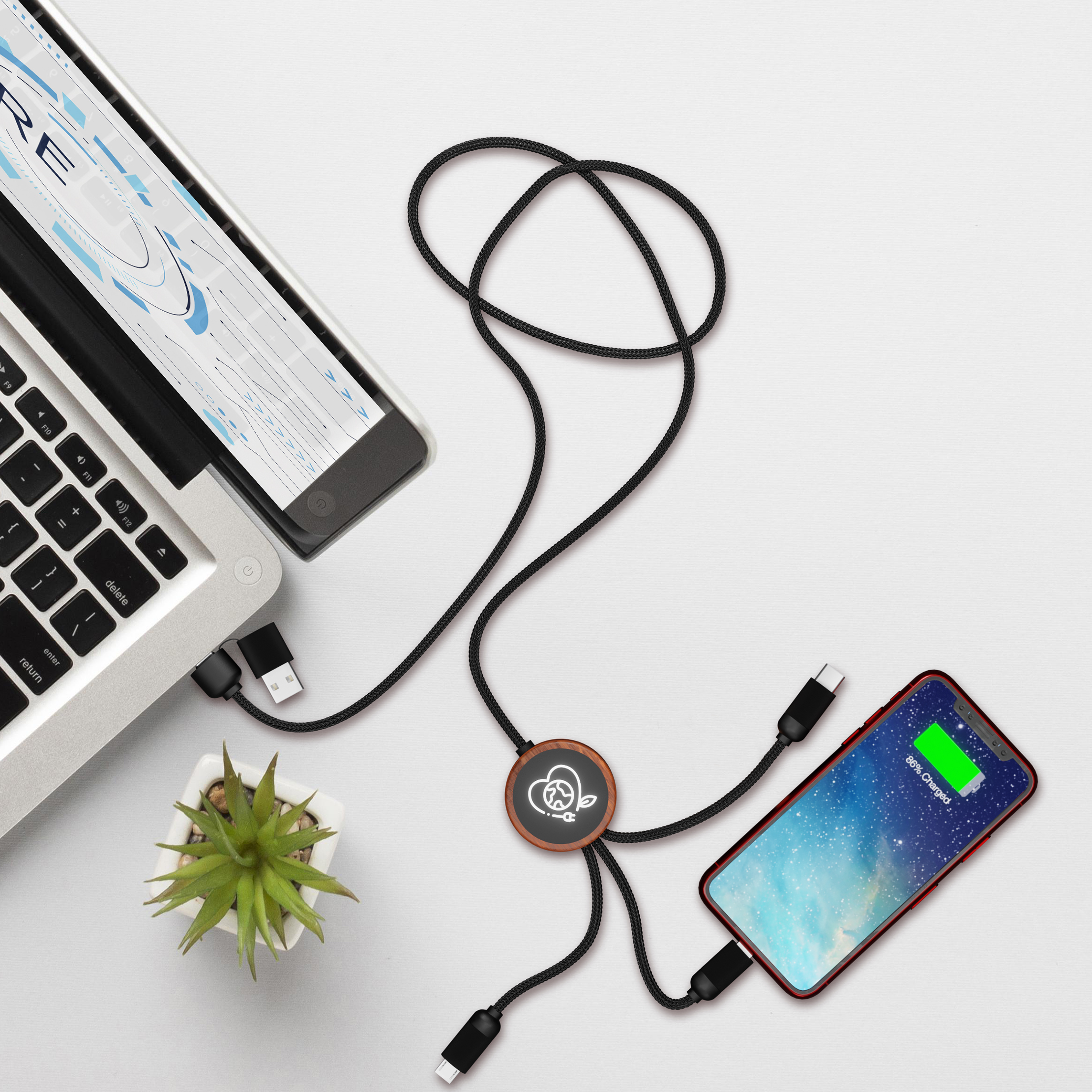 Bamboo 5-in-1 Charging Cable with Light-Up Logo 4
