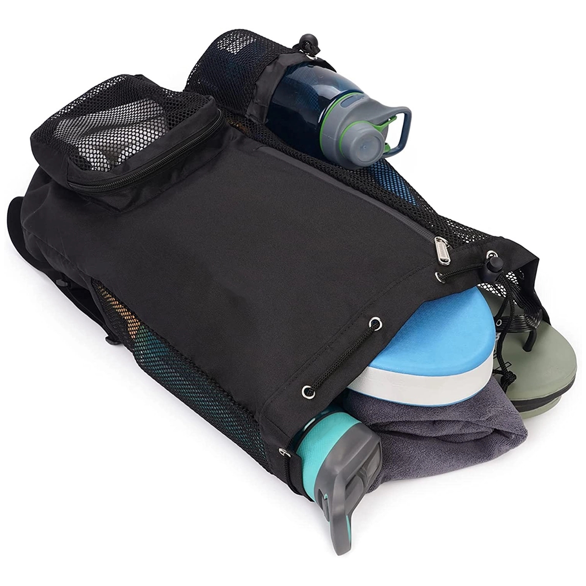 Swim Mesh Beach Drawstring Backpack Bag with Wet Pocket 2