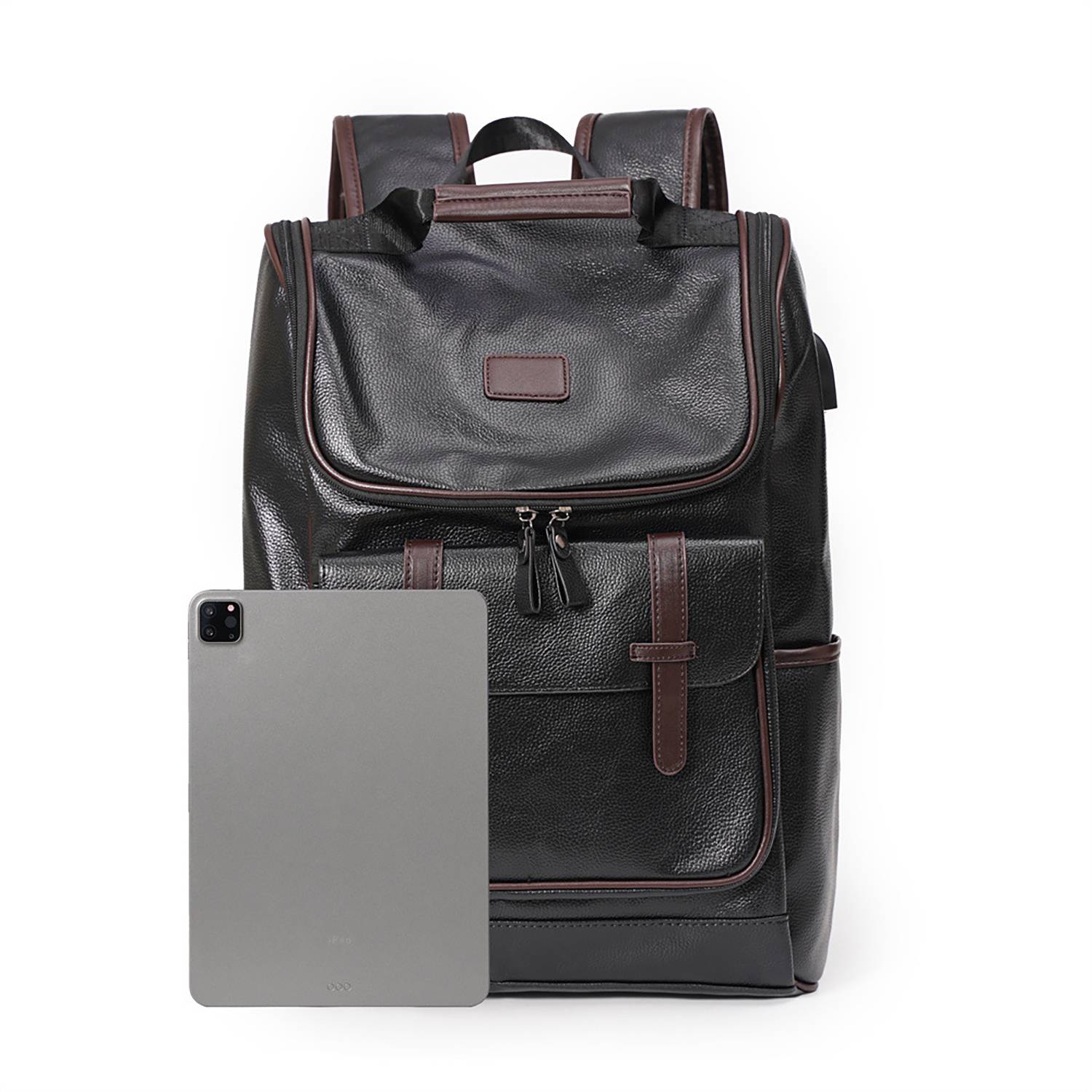 Large-Capacity PU Leather Student Backpack w/ USB Port 3
