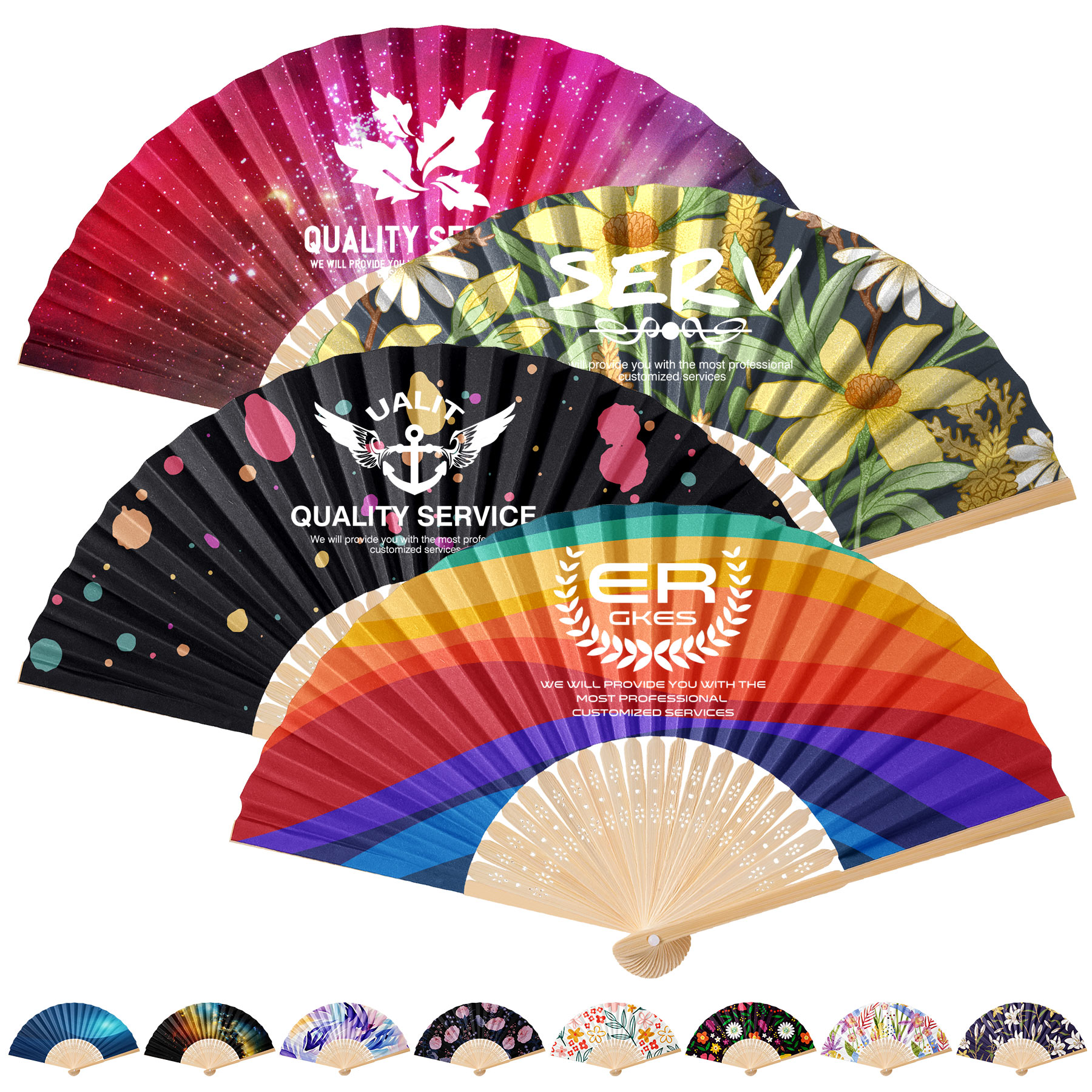 Full Color Foldable Bamboo Paper Hand Fan 18
