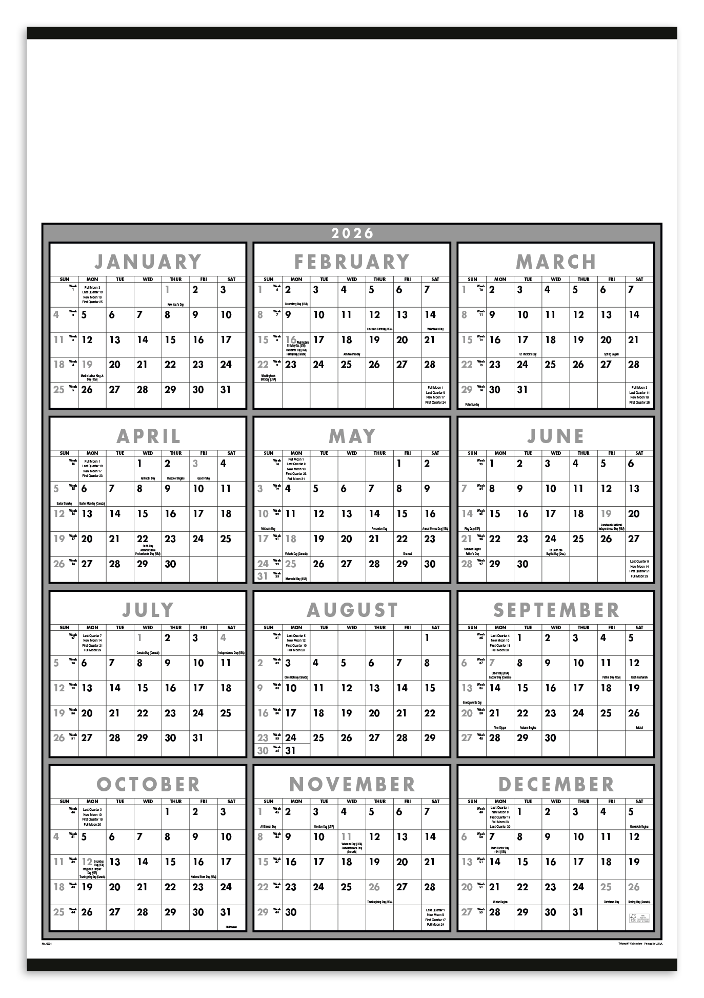 Triumph® Calendars Black & White Span-A-Year Non-Laminated Calendar 3