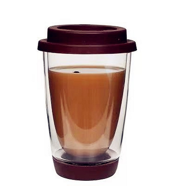 Double Wall Glass Cup w/ Colorful Silicone Lid 12 oz 5