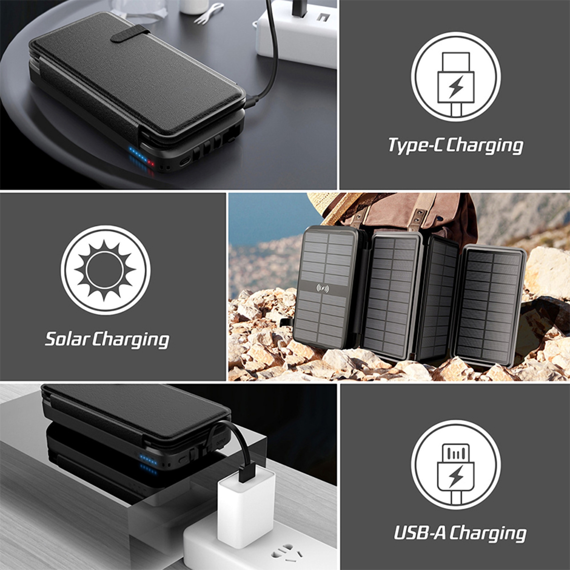 Solar Power Bank 20000mAh w/LED Flashlight 2