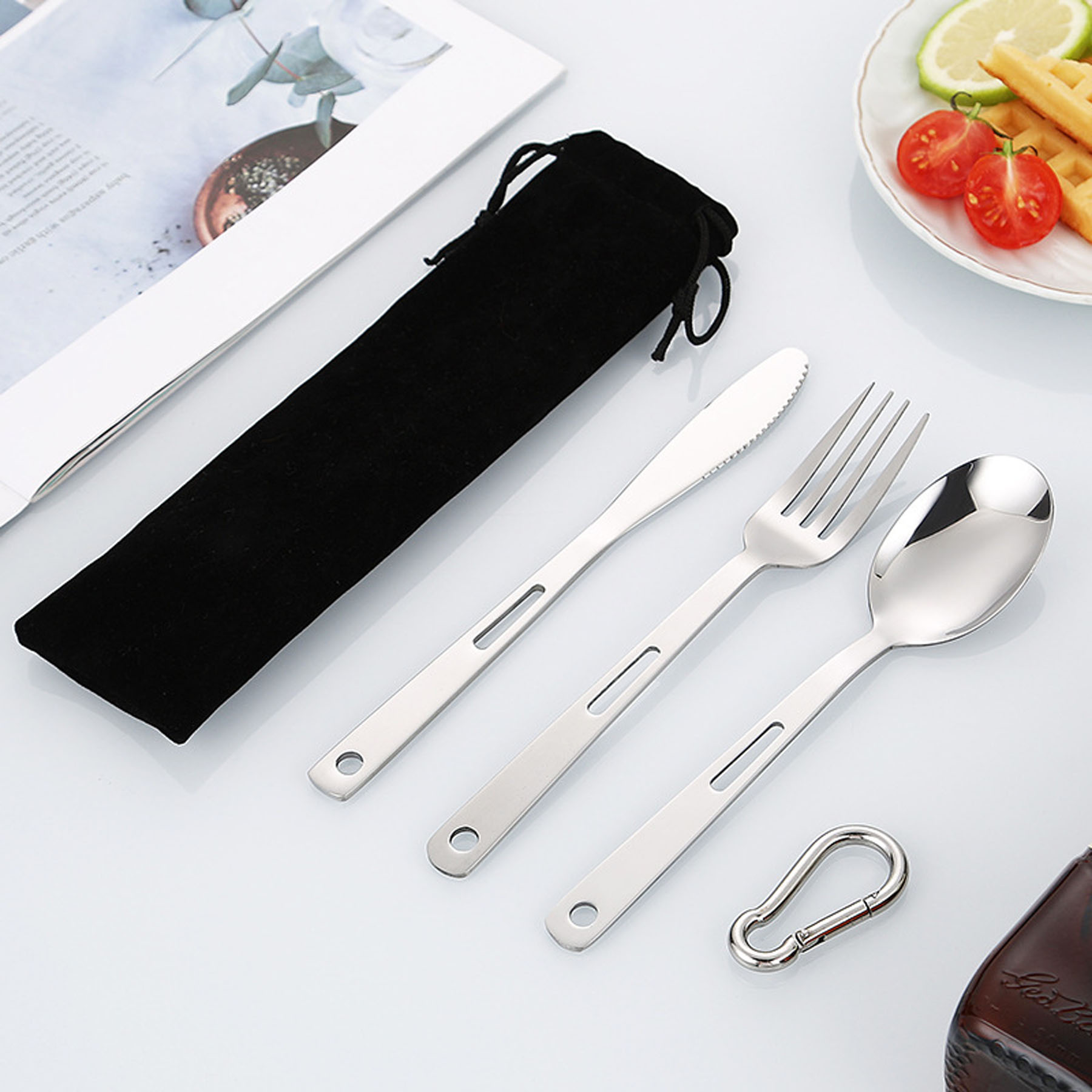 Outdoor Stainless Steel Camping Utensil Set with Carrying Pouch 4