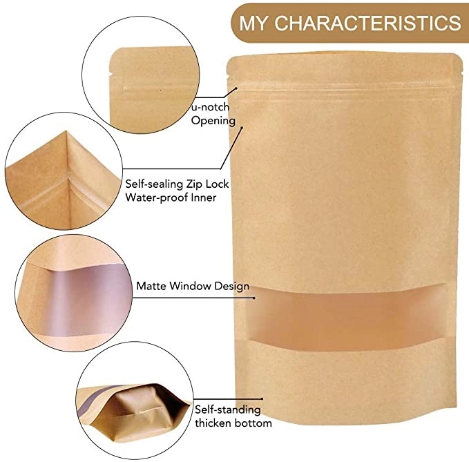 3.5" x 5.5" Kraft Paper Stand Up Zip Lock Food Storage Bags 3