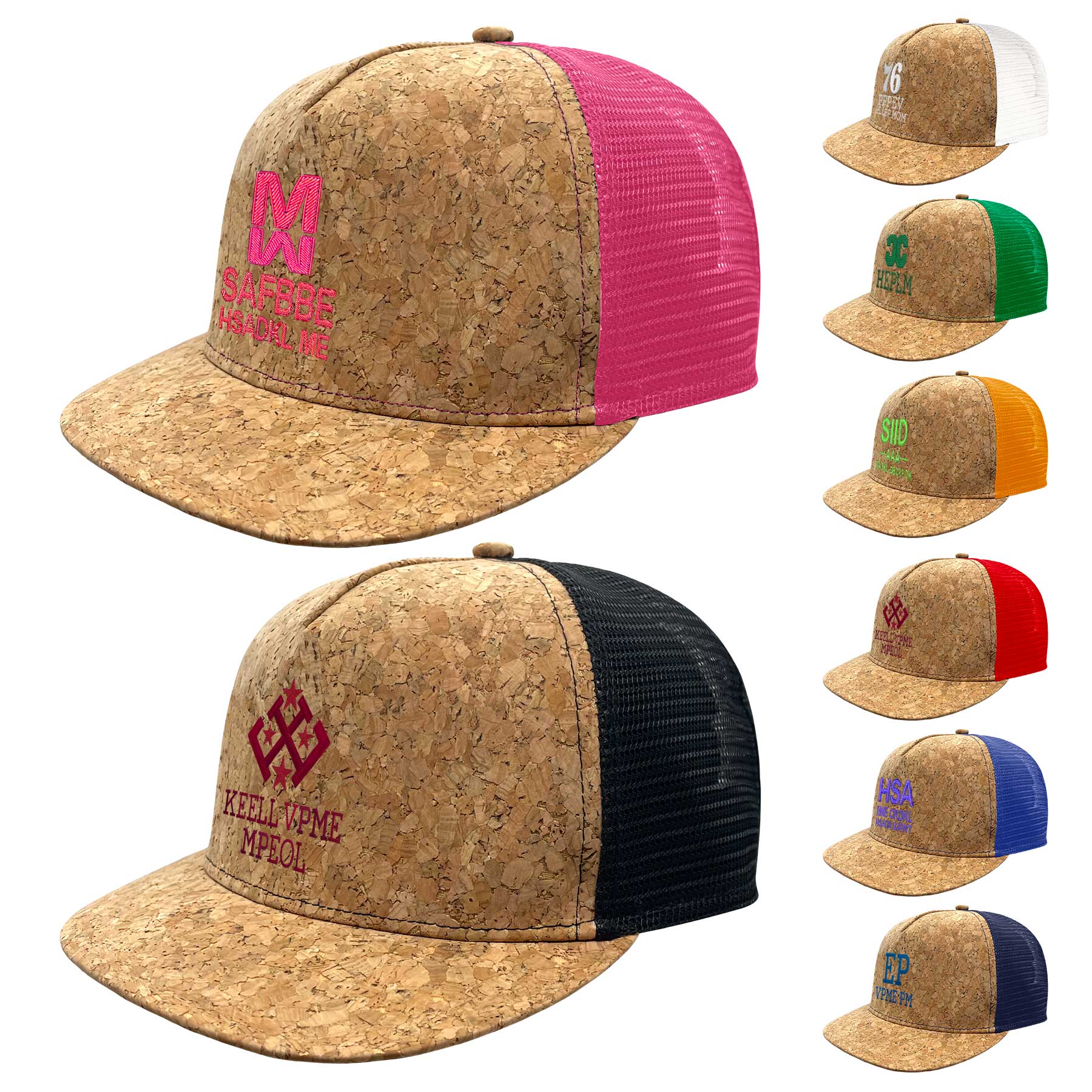 Cork Flat Visor 5 Panel Snapback Mesh Back Trucker Hat 4