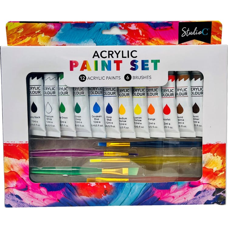 Art Supply Sets - 12 Paints & 6 Brushes