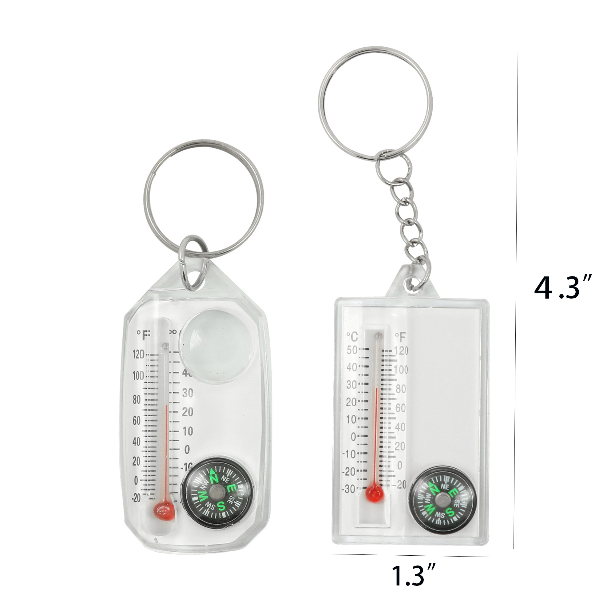 Multifunctional Acrylic Keychain Compass With Magnifying Glass & Thermometer 1